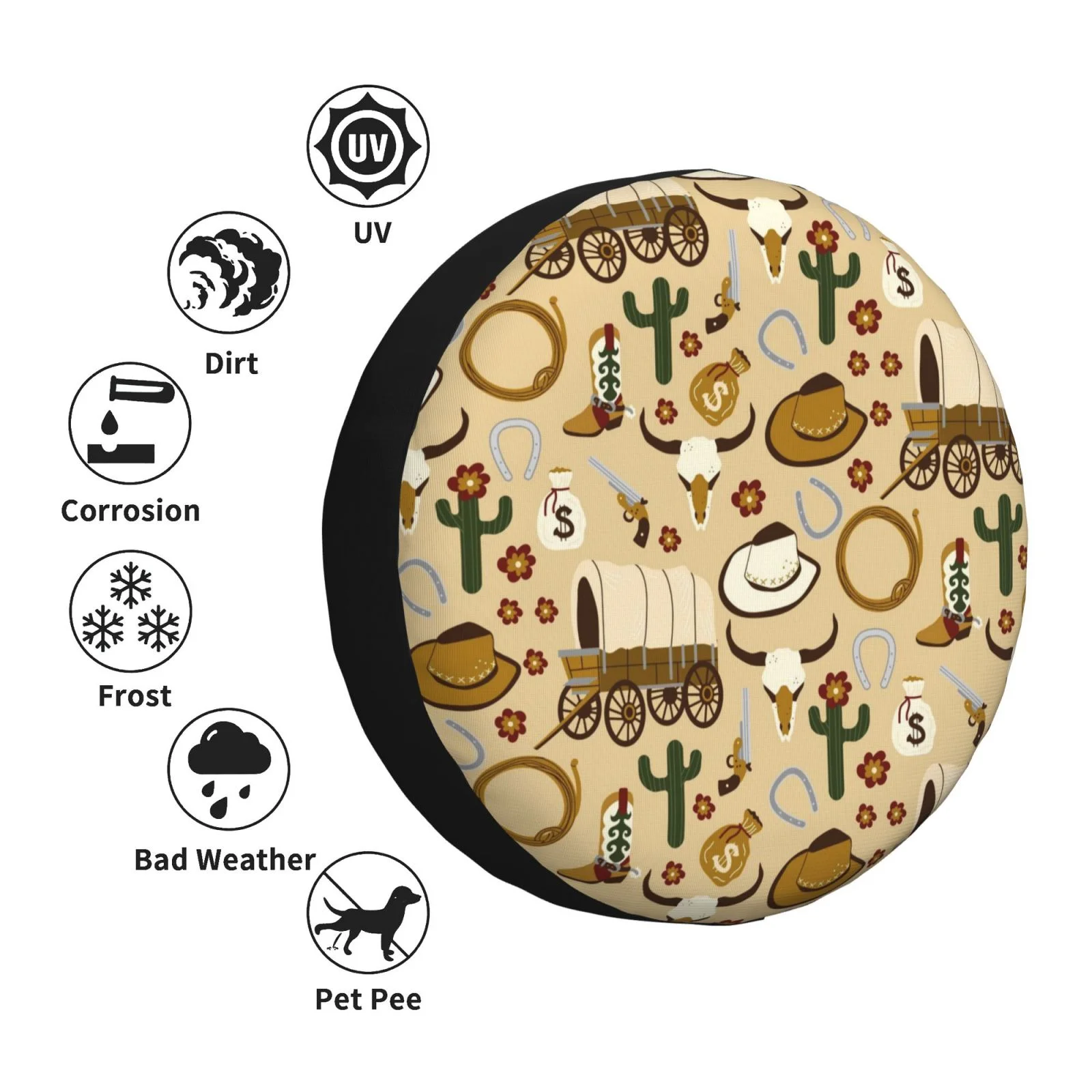 Easygdp Wild West Cowboy Wheel Sun Guard, Spare Tire Cover,Universal Trailer Suv Truck Camper Travel,Easy To Install And Remove -16 Inch