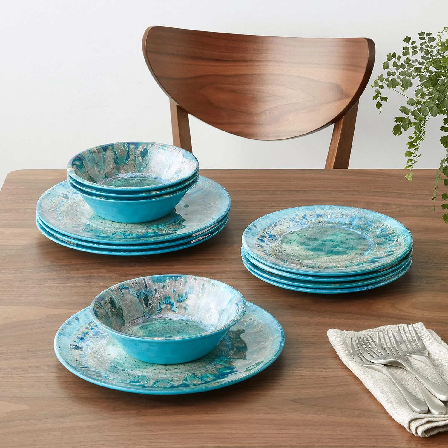 Radiance Teal Melamine 12 Pc Dinnerware Set, Blue