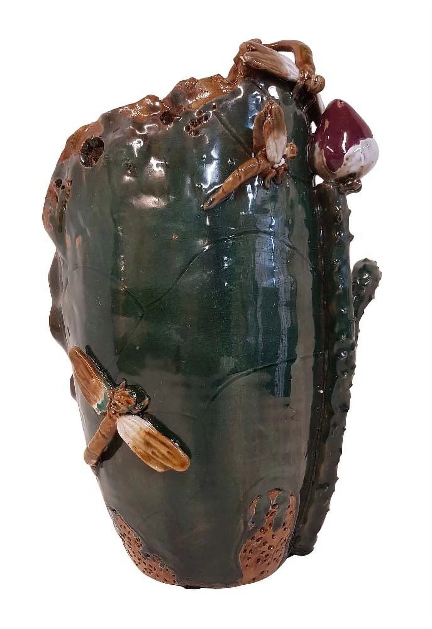 Lotus Leaf Dragon Fly Sculptured Vase 15