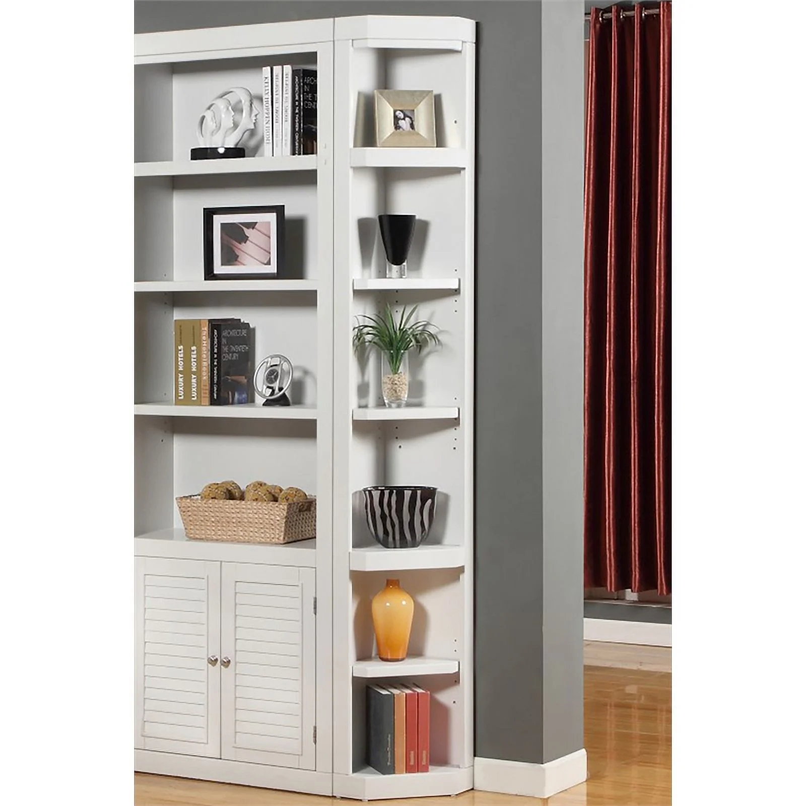 Bowery Hill Transitional Wood Outside Corner Bookcase in Cottage White