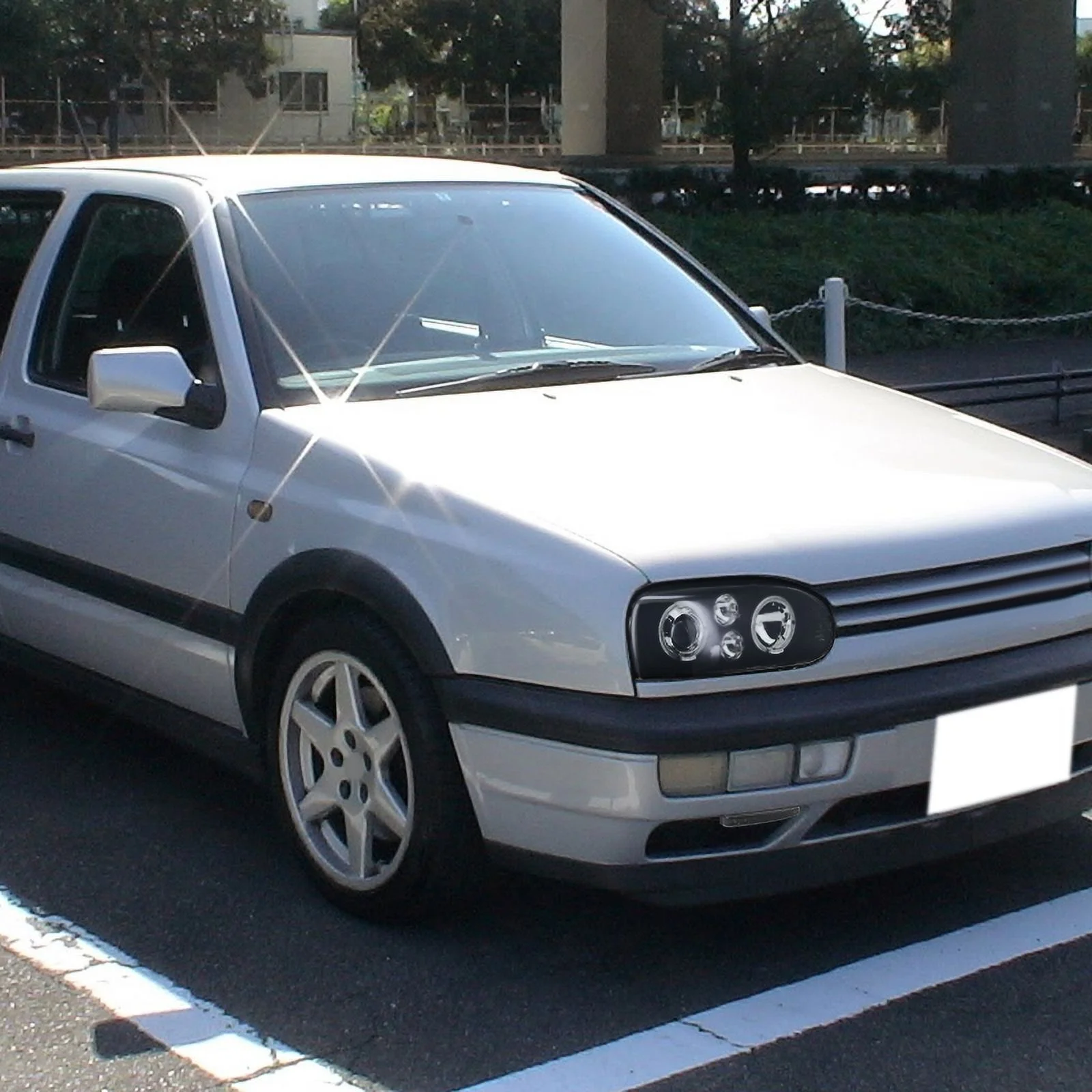 Spec-D Tuning Halo Black Projector Headlights + 8-LED Front Bumper Fog Lamp Compatible with Volkswagen Cabrio Left + Right Pair Headlamps Assembly