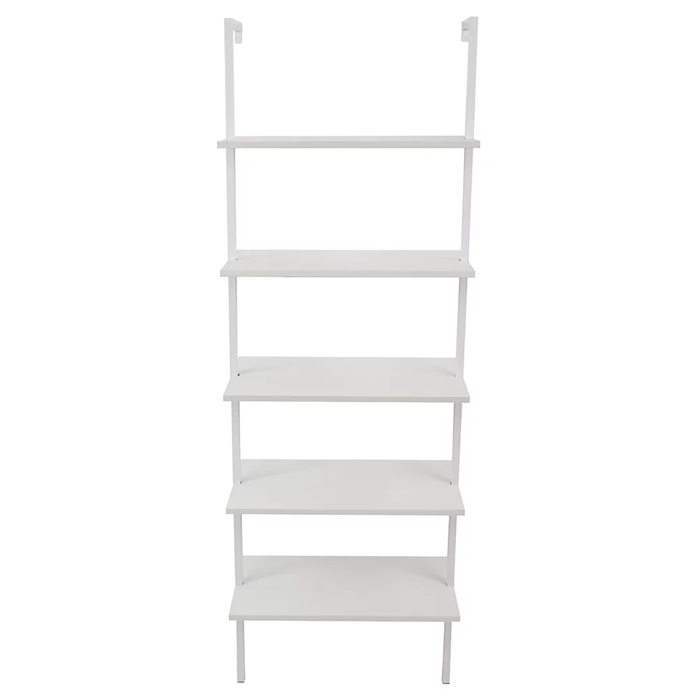 5 Tier Wall Mounted Ladder Shelf, Ladder Bookshelf with Metal Frame and Wood Shelf, Modern Learning Bookcase for Living Room, Bedroom, Office (23.6