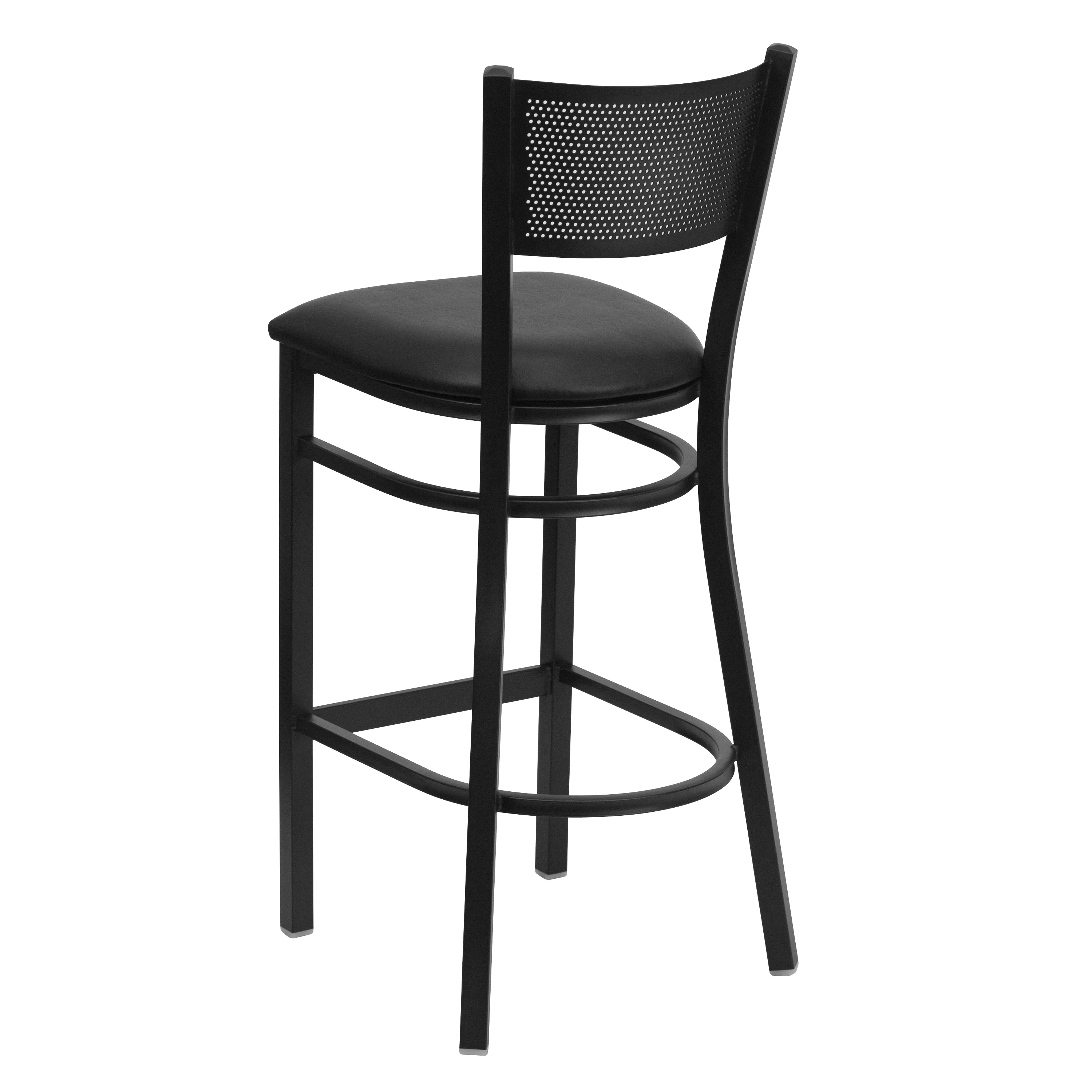 Emma + Oliver Black Metal Grid Back Barstool, Black Vinyl Seat