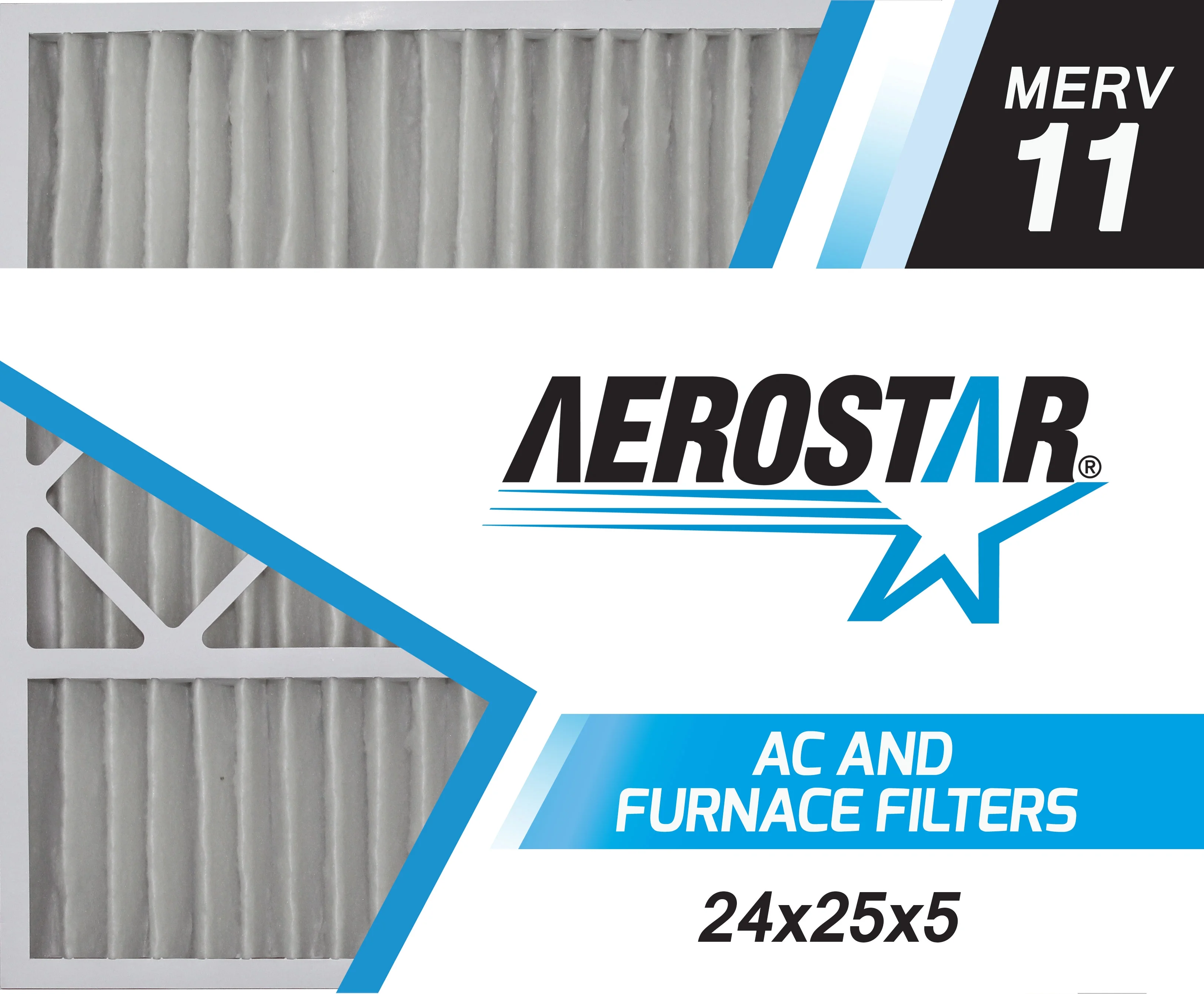 Aerostar 24x25x5 MERV  11, Carrier Replacement Pleated Air Filter, 24x25x5, Box of 2