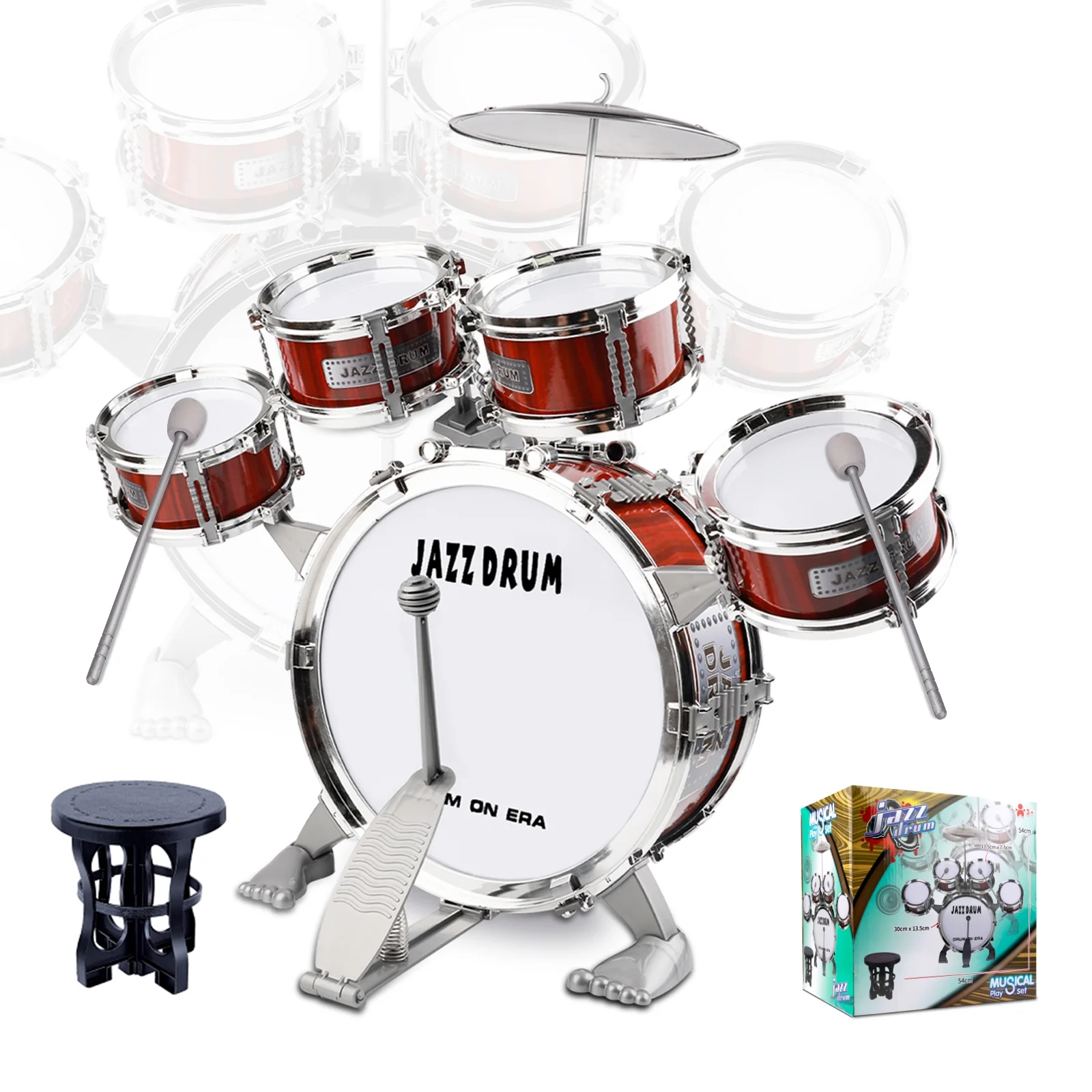 Drum Sets for Kids Jazz Drum Set for Beginners 5 Drums with Stools Drumsticks Cymbal Children Drum Toys Toddler for Boys and Girls 3-14 Years