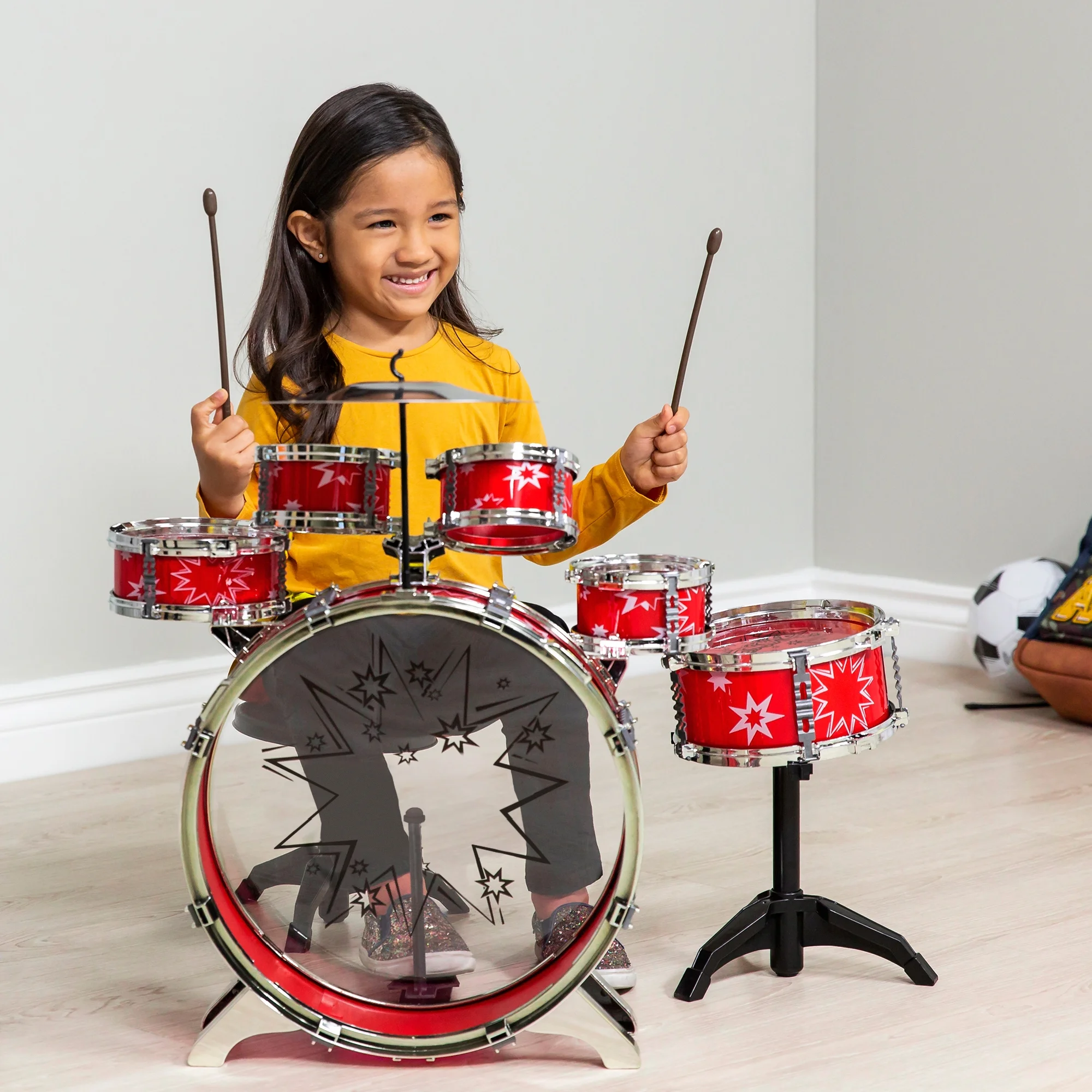 Best Choice Products 11-Piece Kids Starter Drum Set w/ Bass Drum, Tom Drums, Snare, Cymbal, Stool, Drumsticks - Red