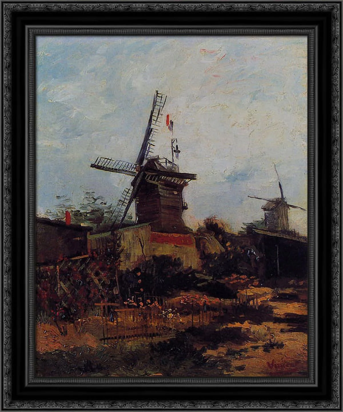 Le Moulin de Blute'Fin 20x23 Black Ornate Wood Framed Canvas Art by Van Gogh, Vincent