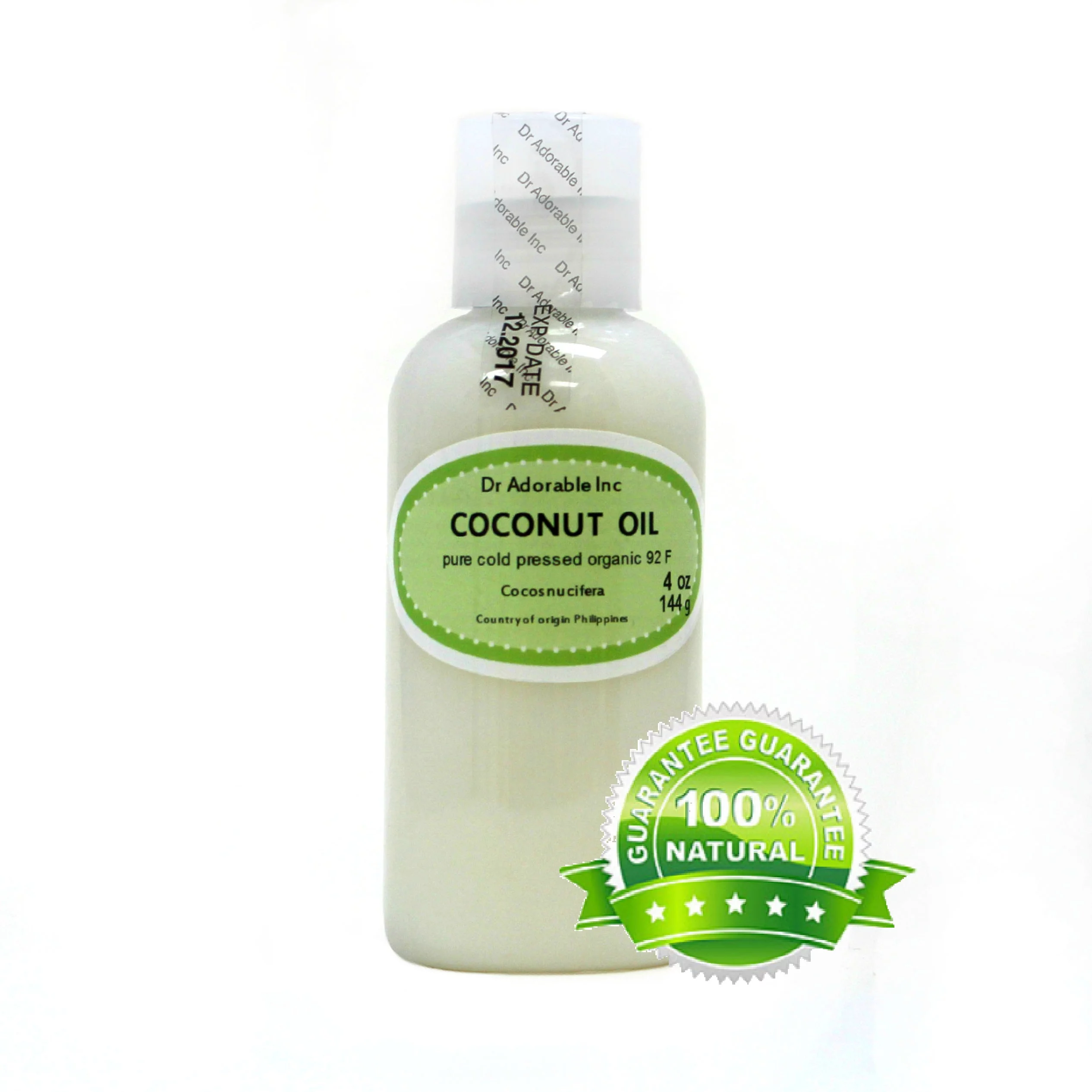 Dr. Adorable - 100% Pure Coconut 92 F Oil Organic Cold Pressed Refined Moisturizing Oil For Face Skin Hair - 4 oz