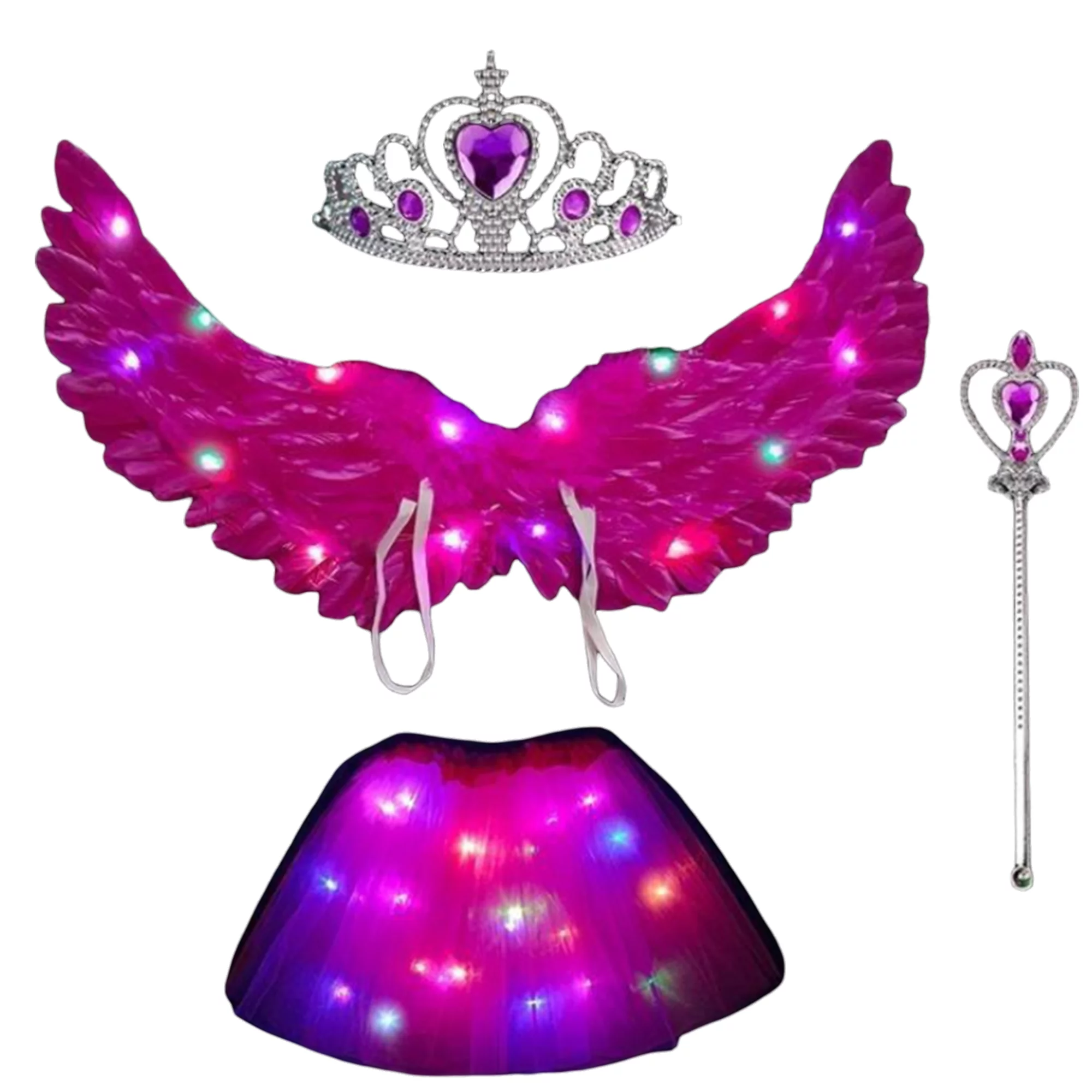 Girls Costume Set with Luminous Butterfly Wings, Tutu Fairy Wand and Crown for Girls Women