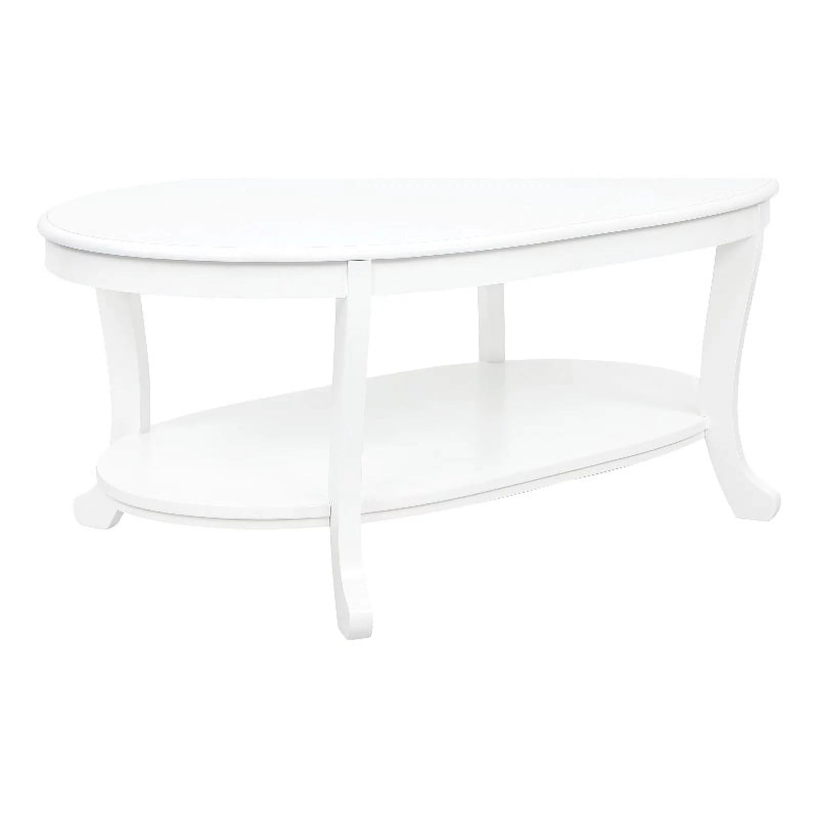 Linon Merce Wood Oval Coffee Table with Shelf in White Painted Finish