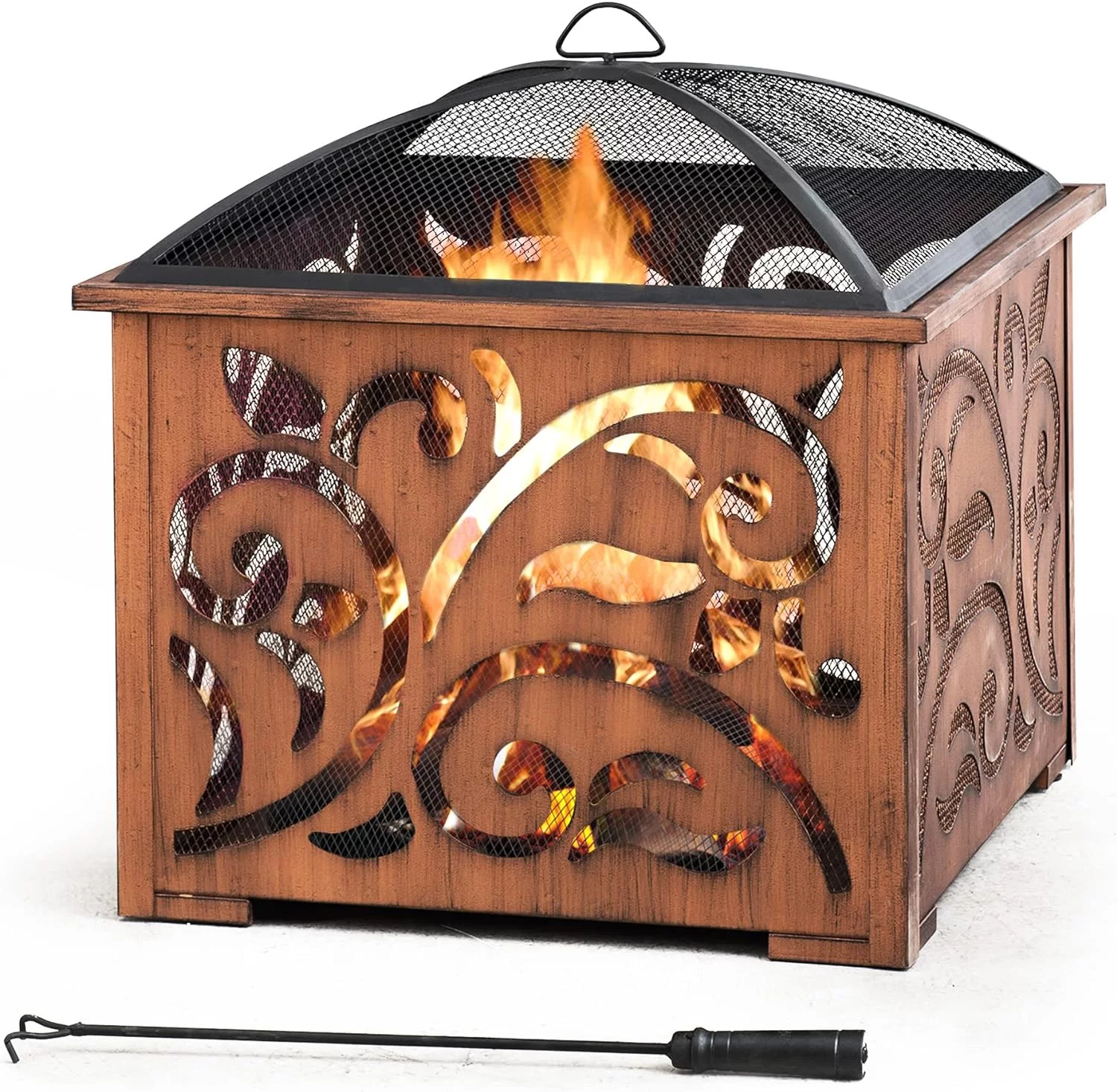 26 In.  For Outside, Patio Square Wood Burning Extra Deep Firepits With Screen And , Copper