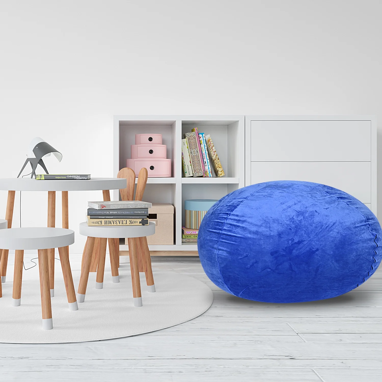 ZJbiubiuHome Velvet Bean Bag Chair  Blue-3ft Plush Floor Chair for  and Adults w/ Washable Cover  Lounge Chair with Stretchable Fabric  Comfy Bedroom Chair  Filled with Shredded and Memor