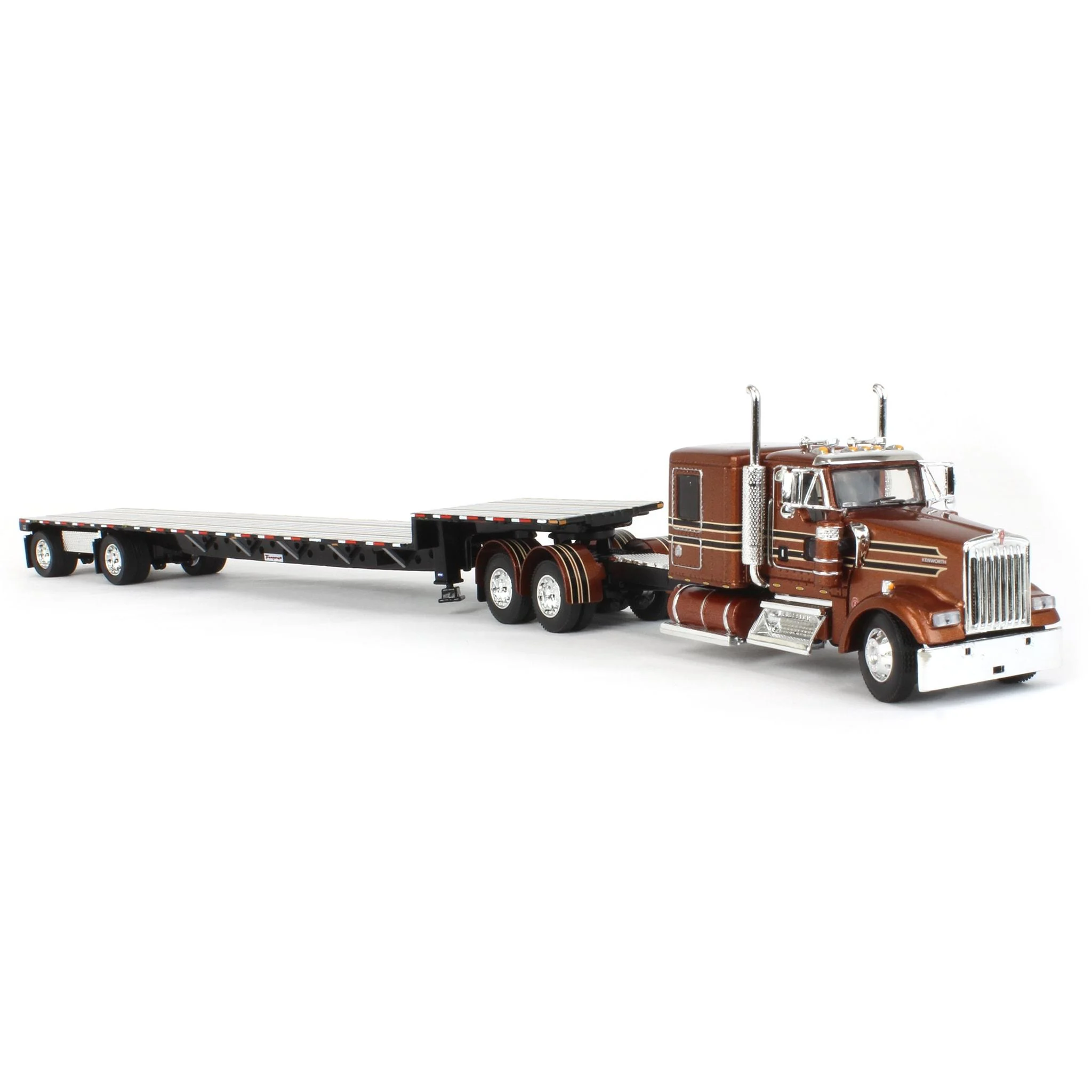 First Gear DCP 1/64 Bronze Kenworth W900L Flattop w/ 310in Frame & Transcraft Step Deck Trailer 60-1811