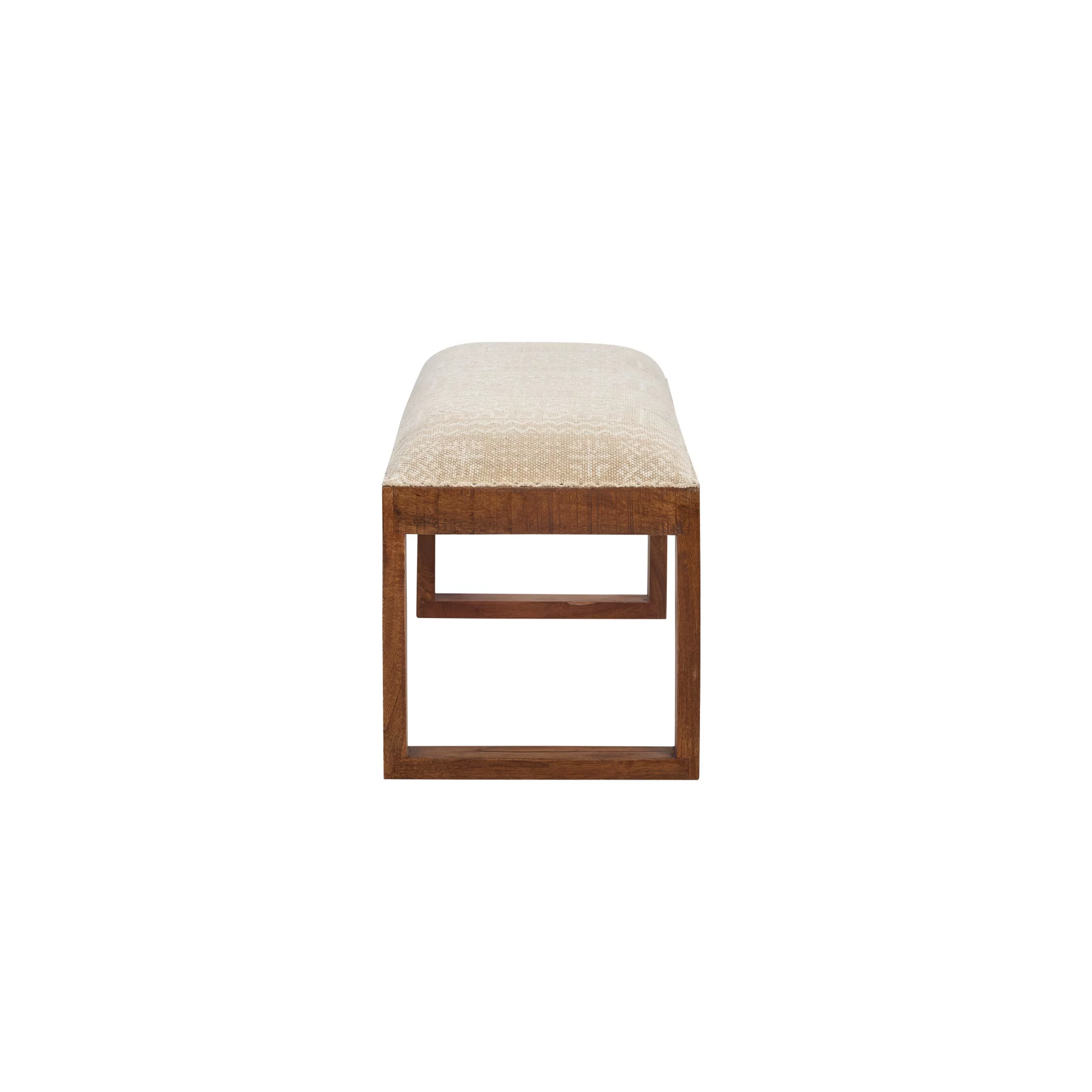 Ellington U-Leg Upholstered Bench, Natural Frame with Beige and White Aztec Pattern Fabric