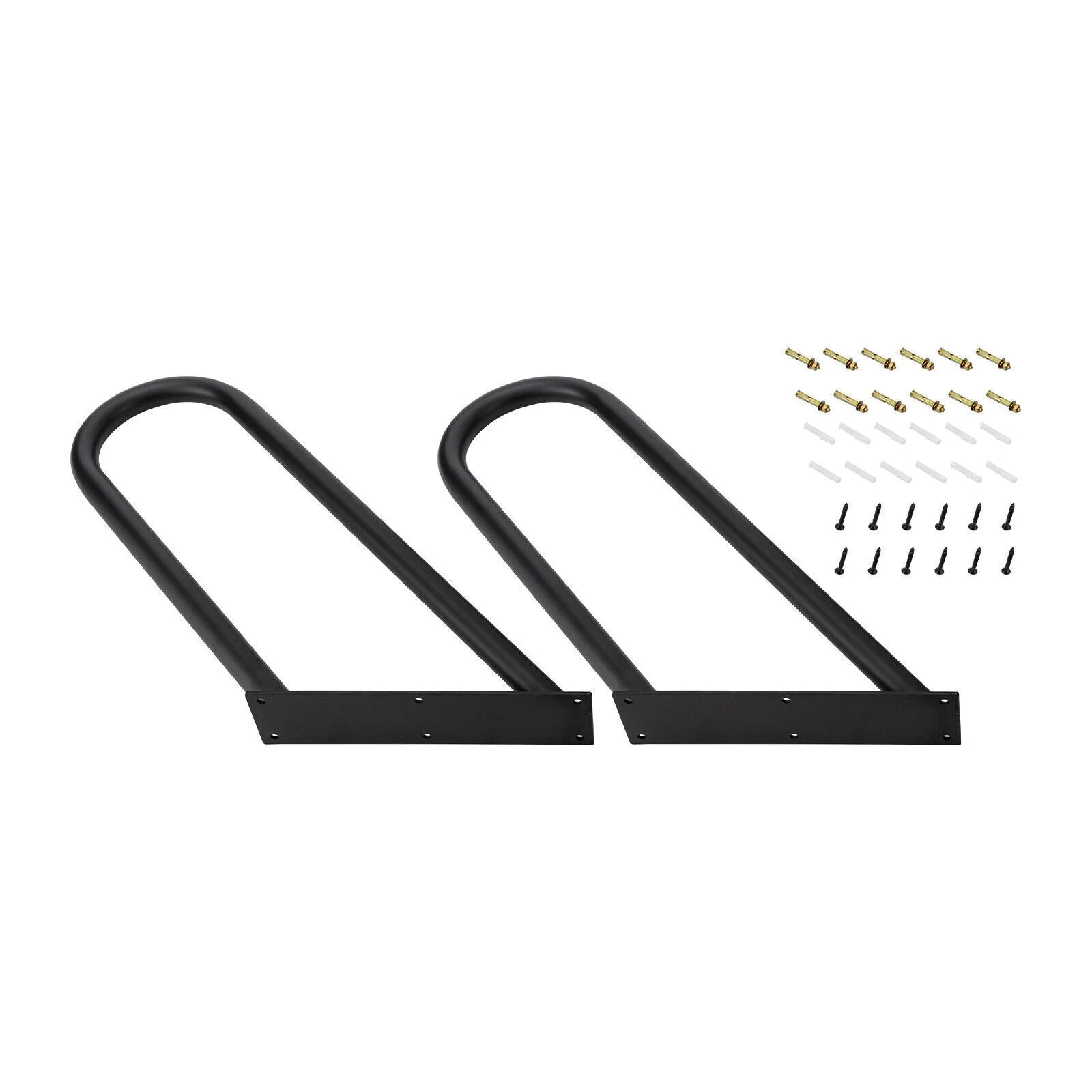 U-Shape Non-Slip Metal Step Stairs - Wall Mounted Pipe Handrails Black