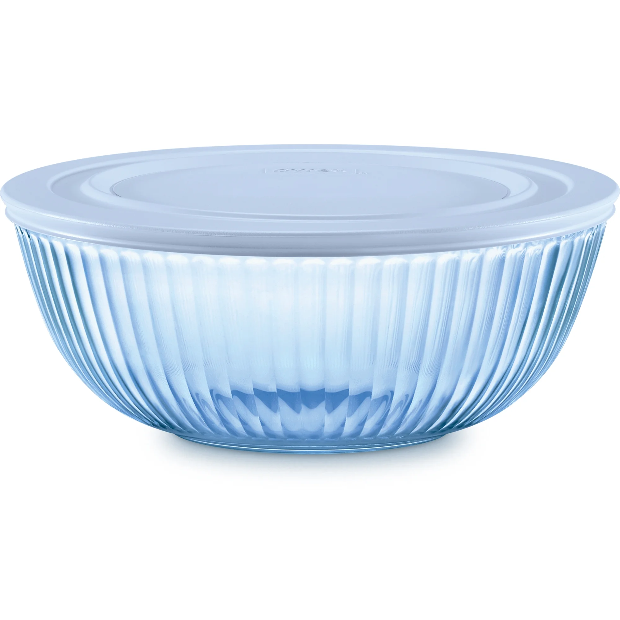 Pyrex Sculpted Tinted 4.5qt Glass Mixing Bowl with Airtight Plastic Lid, Blue