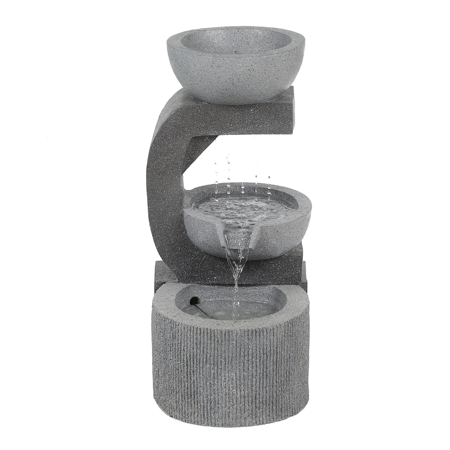 LuxenHome Gray Resin Raining Water Sculpture LED Outdoor Fountain