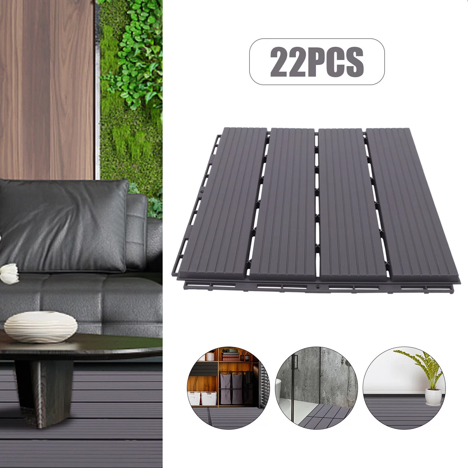 Fichiouy 22pcs Interlocking Decking Tiles Wood Plastic Composite Patio Deck Tile Indoor 12”x12”