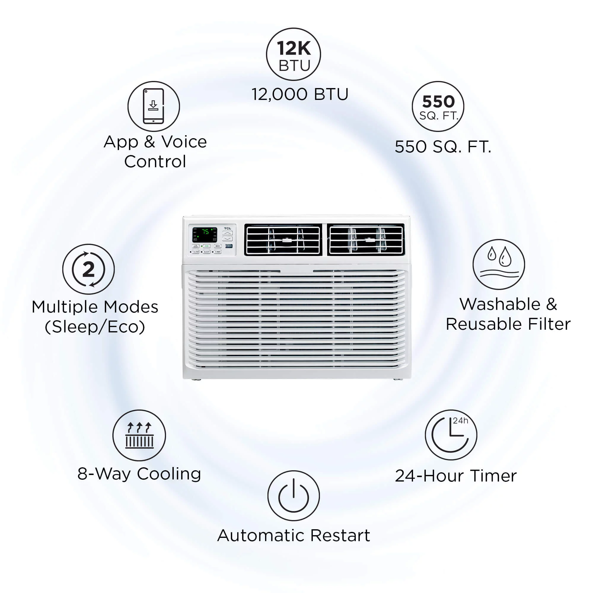 TCL Home 12,000 BTU 115-Volt Smart Window Air Conditioner with Remote, E-Star, White, W12W91