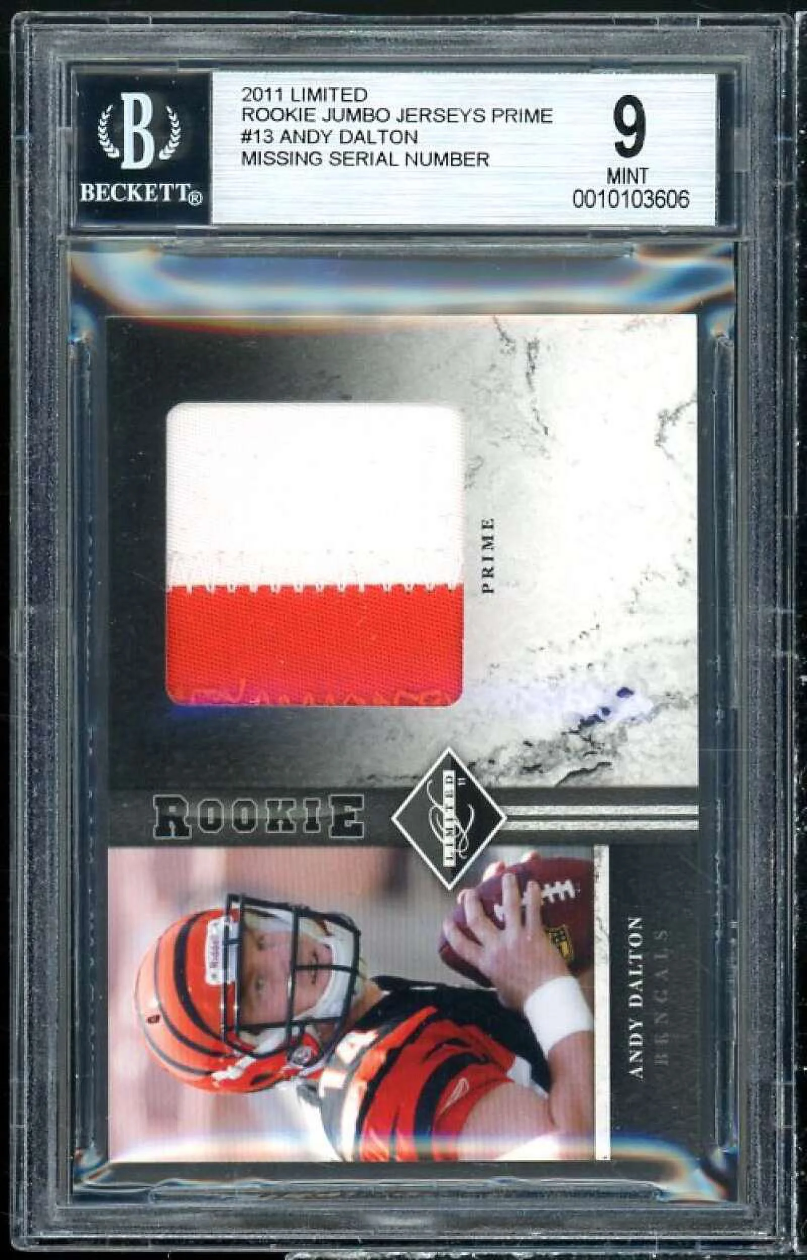 Andy Dalton Rookie Card 2011 Limited Rookie Jumbo Jerseys Prime #13 BGS 9