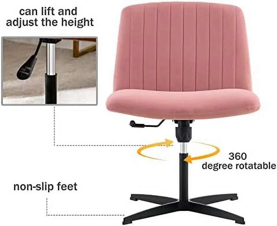 NTTBOBOEC Armless Office Desk Chair No Wheels  PU Adjustable Swivel Criss Cross Chair with 105 ° to 120 ° Elastic Recline and Padded Mid Back Ergonomic Task Chair Wide Chair Vanity Chai
