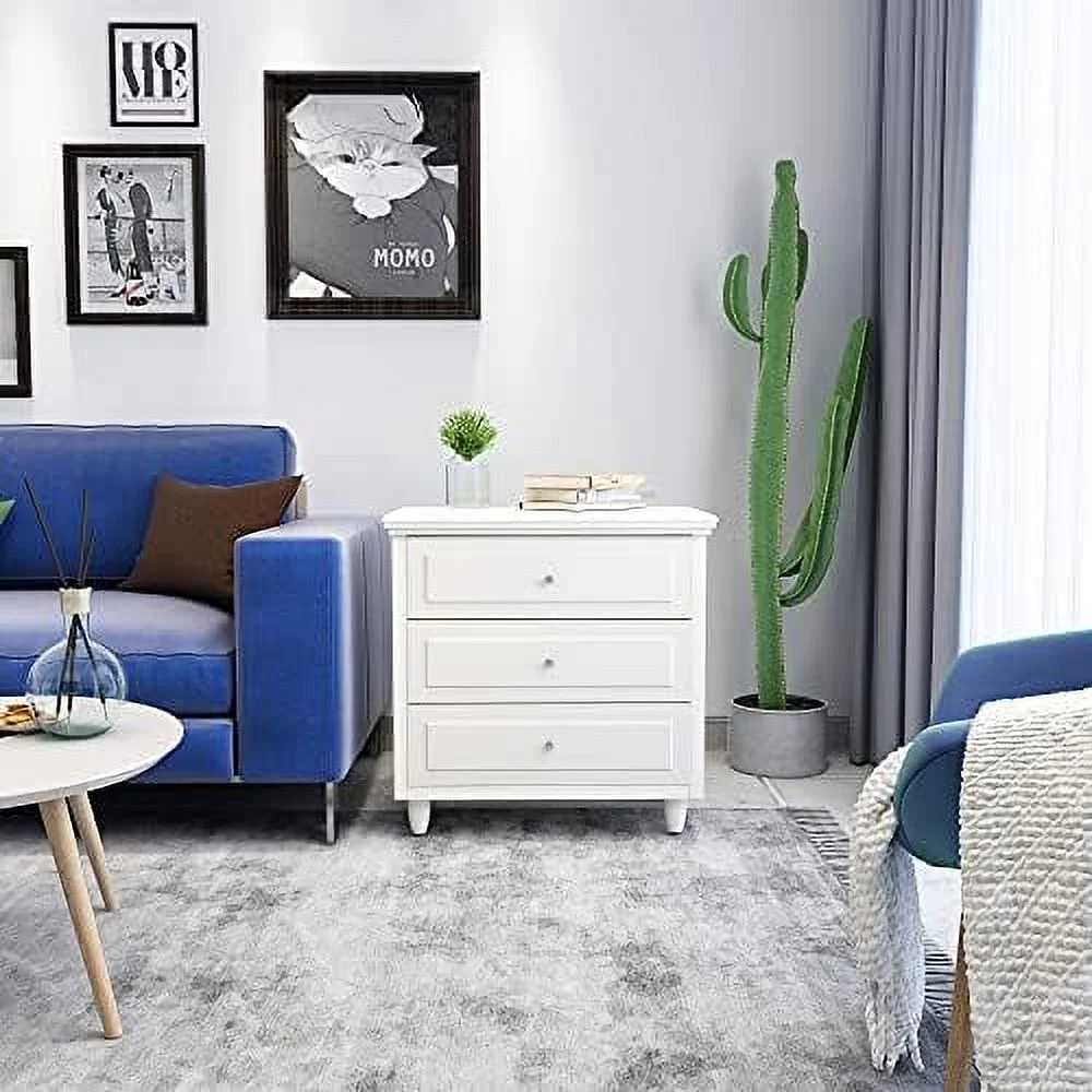 SQVGYU White Nightstand  Modern Dresser with 4 Drawers Dressers & Chests of Drawers with Gold Metal Handles Tall Dresser  Cabinet for Bedroom Living Room Office 2 Piece