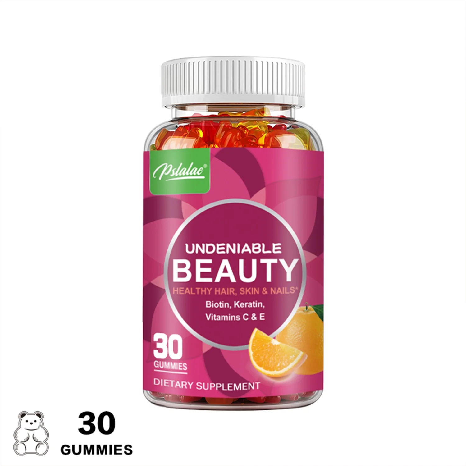 Pslalae Undeniable Beauty Gummies - for Hair, Skin, Nails - with Biotin, Keratin (30/60/100pcs)
