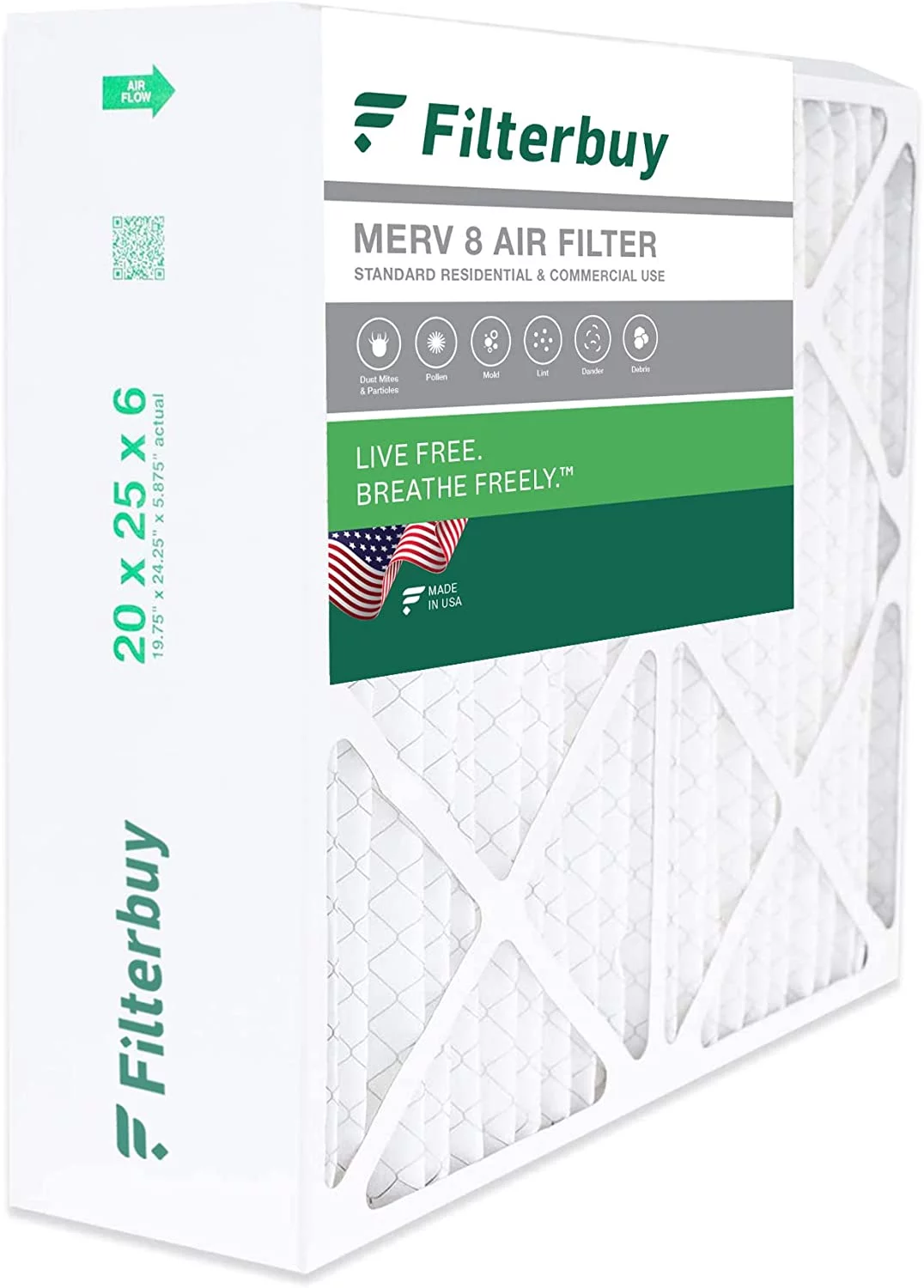 Filterbuy 20x25x6 MERV 8 Pleated HVAC AC Furnace Air Filters for Aprilaire Space-Gard 201/2200 / 2250 (1-Pack)