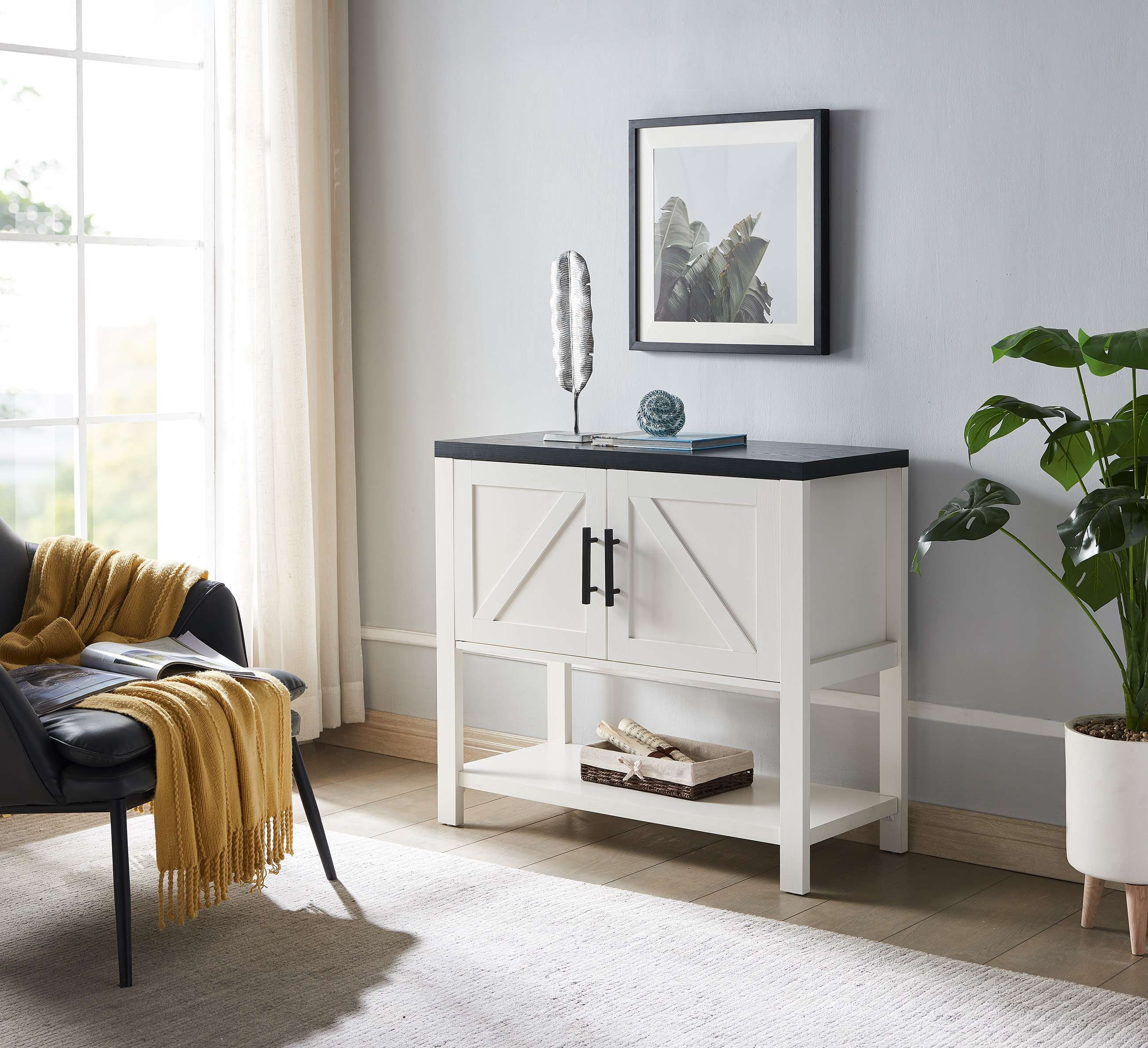 Kings Brand Furniture Elegant Console Table with Storage Cabinet for Living Room (Black/White)