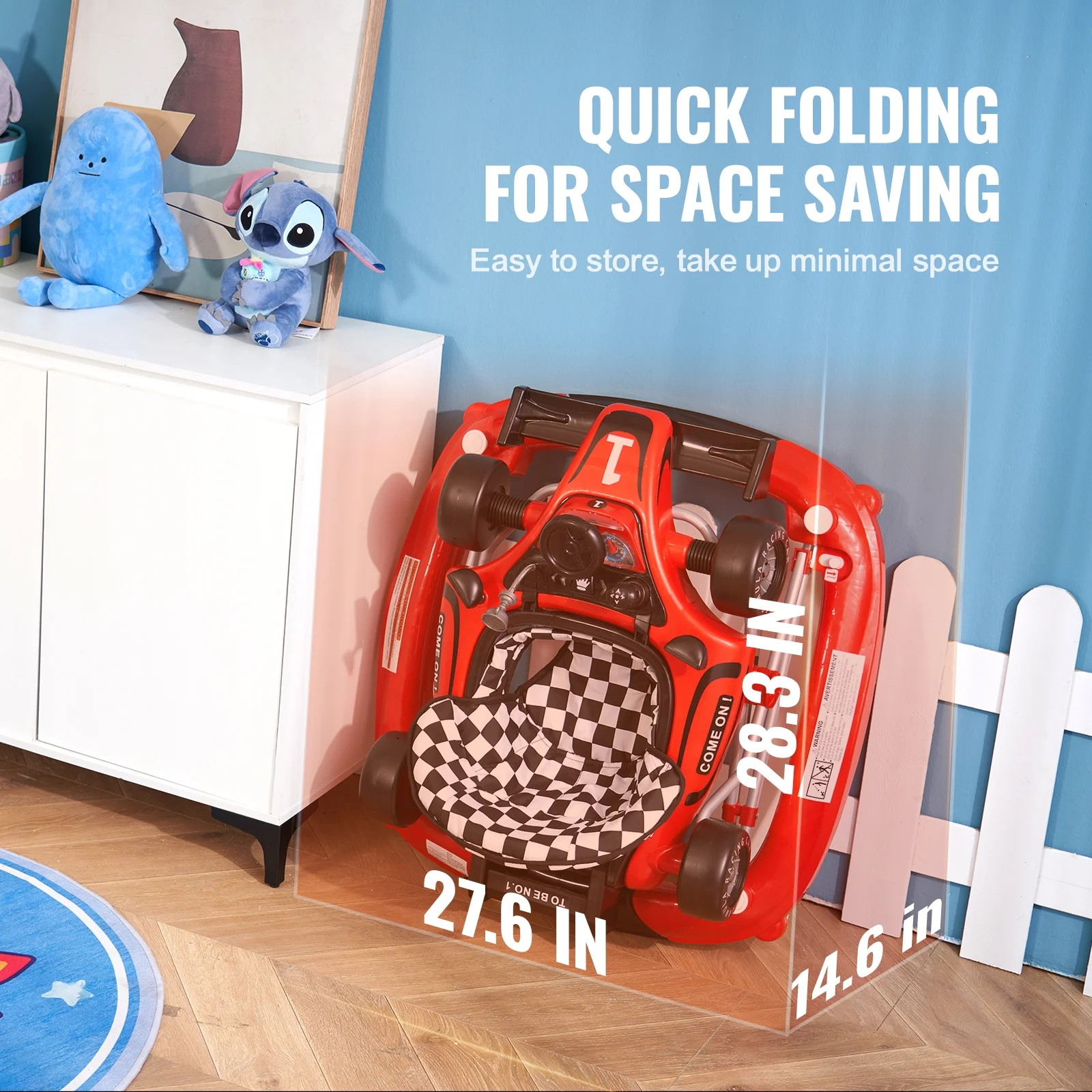 SKYSHALO Baby Walker 4 in 1, Foldable Height Adjustable Baby Walker with Wheels, Infant Toddler Walker with Foot Pads, Anti-Fall Baby Walker With Steering Wheel for Boys and Girls 6-24 Months