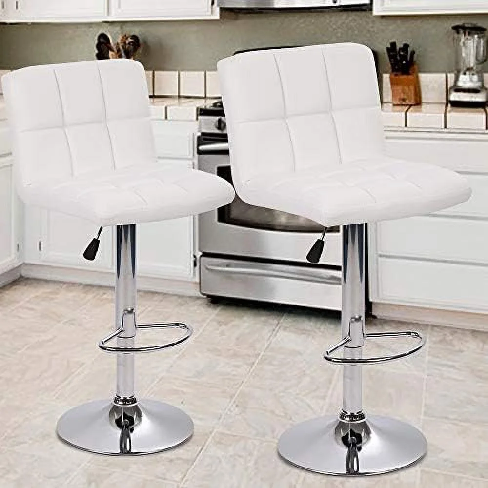 CGFHYP Stools  Swivel Height Adjustable Counter Stools with Back  PU Leather Modern Tall Kitchen Dining Chair for Living Room Pub Coffee  White