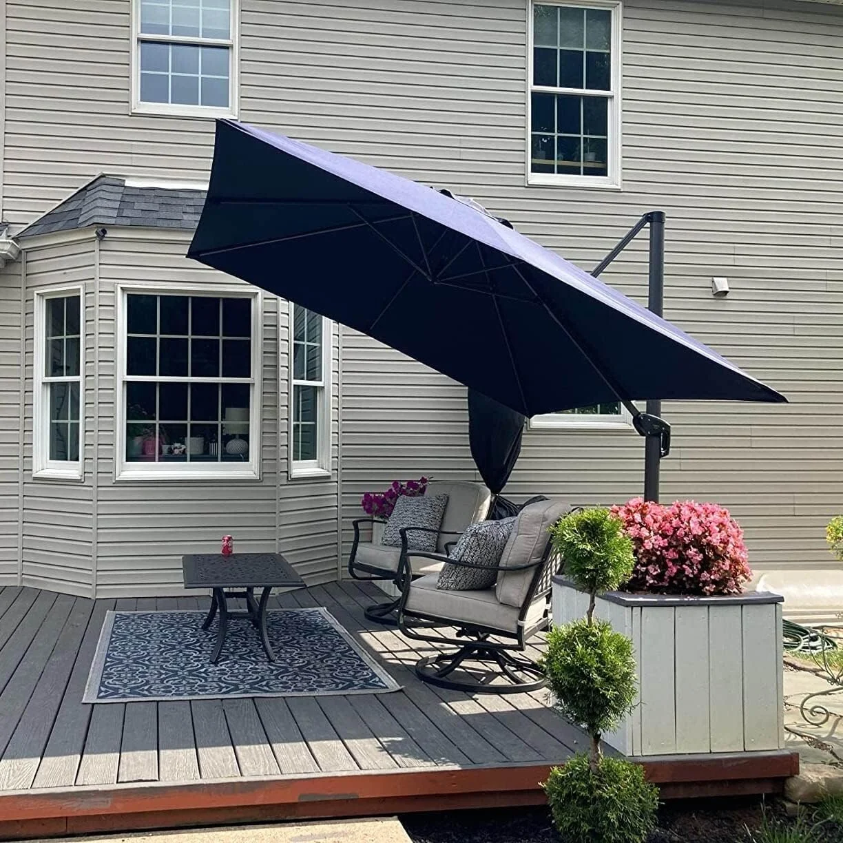 PURPLE LEAF  10 ft Square 360 Degree Rotation Patio Cantilever Umbrella Grey