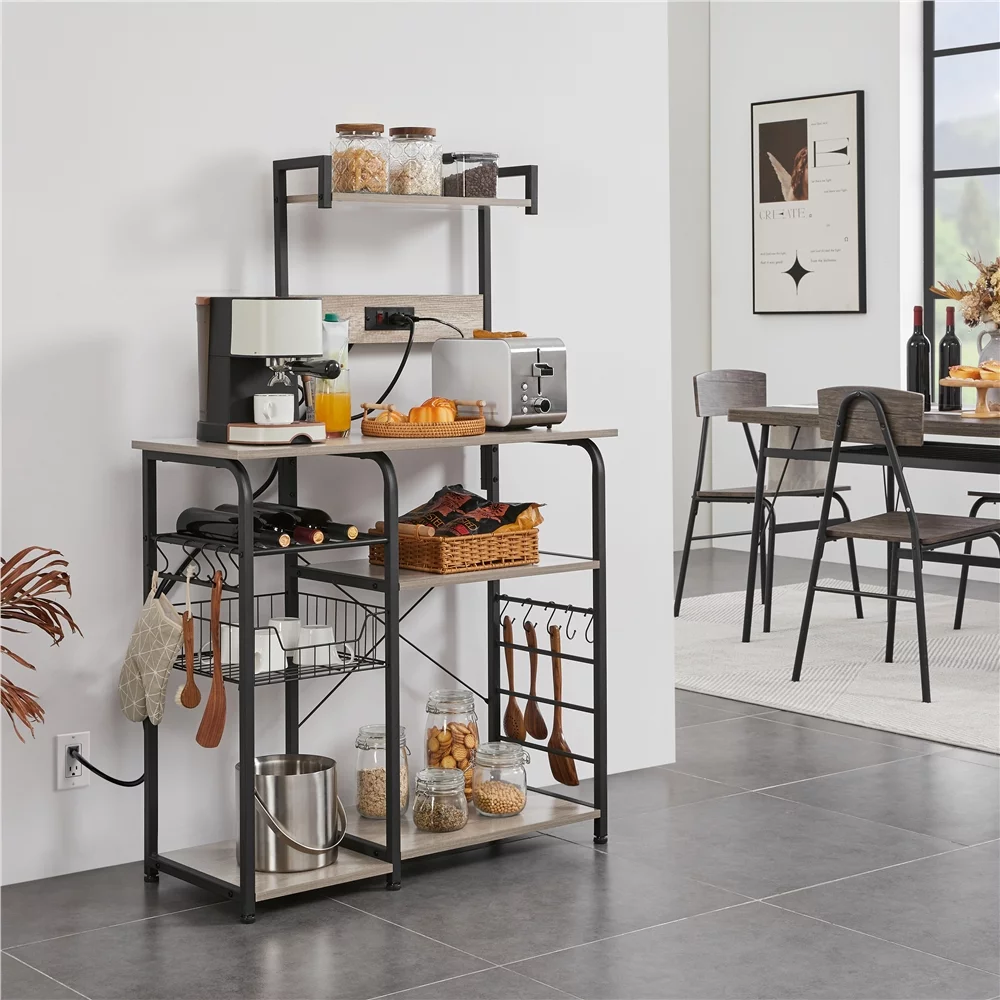 Yaheetech 55'' H 4-Tier Baker's Rack with Power Outlet and 10 S-Hooks, Gray