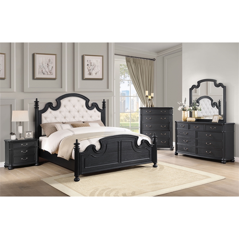 Pemberly Row Traditional 3-drawer Wood Nightstand Bedside Table Black