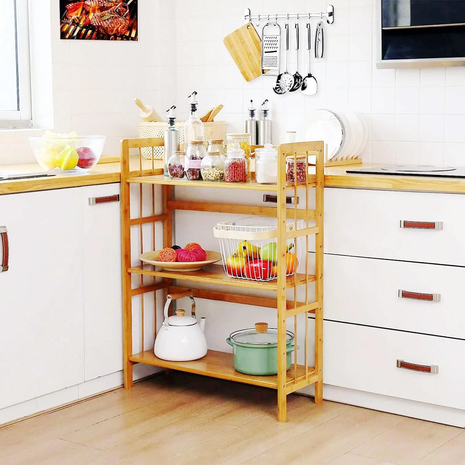 HYHBIBOOM C&AHOME    3-Tier Bookshelf Bookcase  Free-Standing    Plant Flower Stand  Max Load 35LBS Per   Utility  Rack  Room Bathroom Kitchen Home Natural