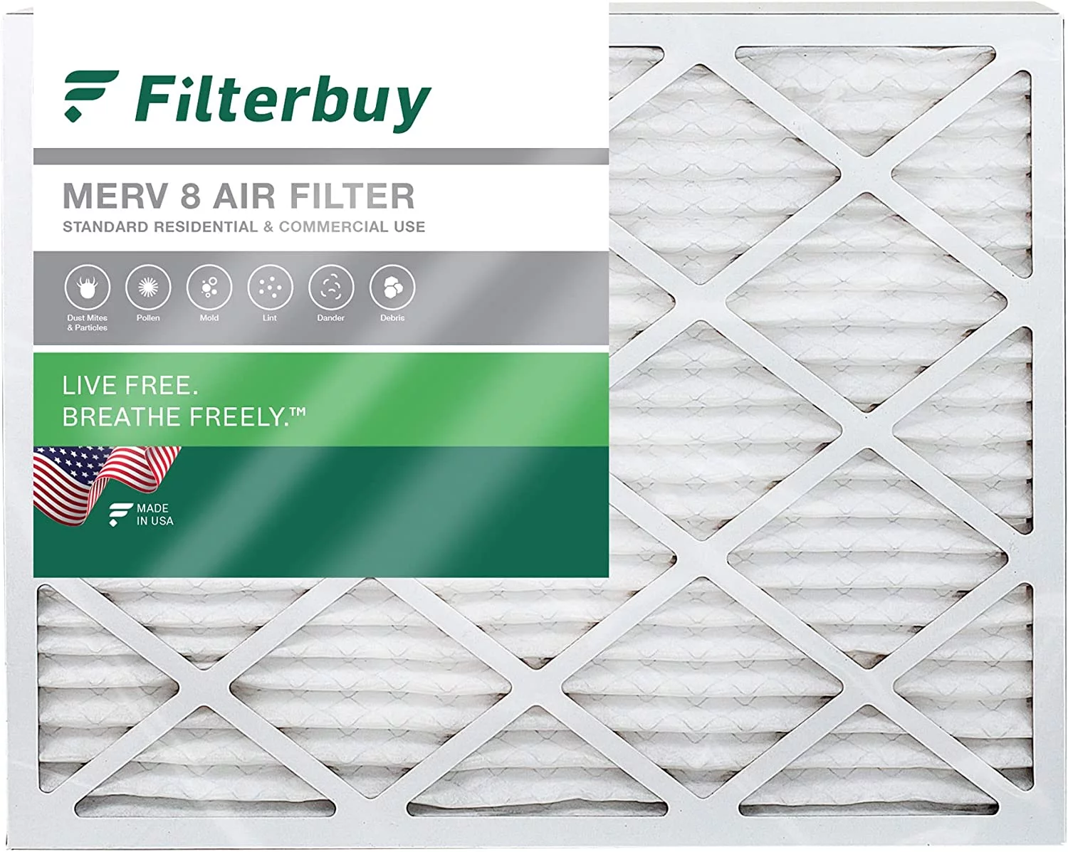 Filterbuy 15x20x1 MERV 8 Pleated HVAC AC Furnace Air Filters (1-Pack)