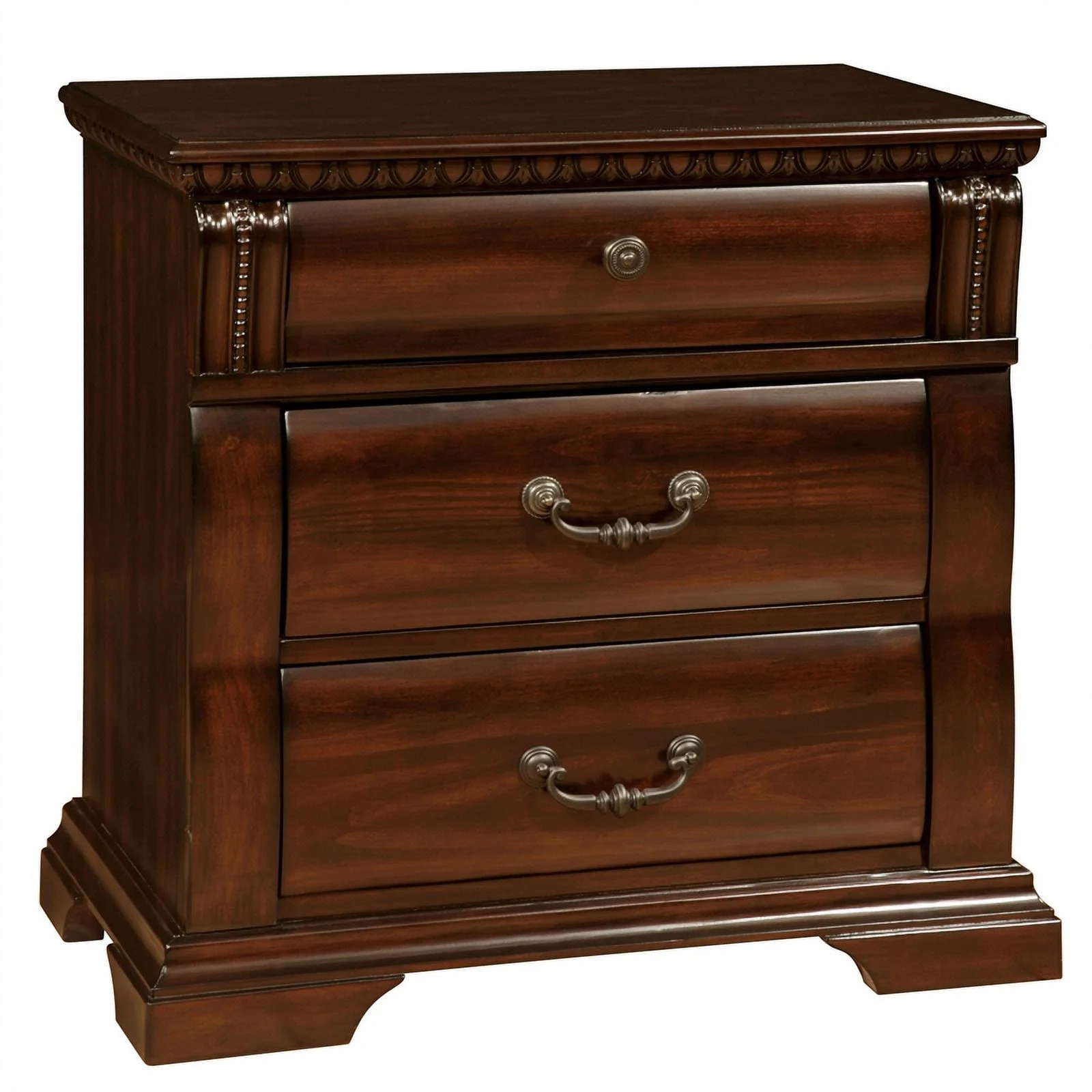 Oulette Transitional Wood 3 Drawer Nightstand in Cherry Set of 2