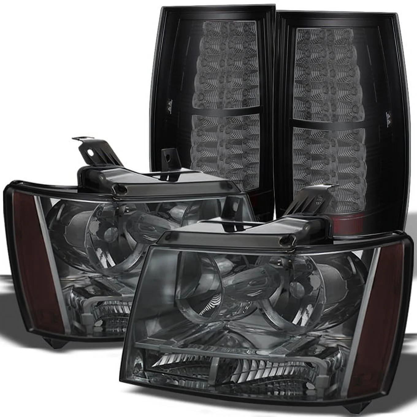 AKKON - For [Crystal SMOKED LENS] 07-14 Chevy Suburban 1500 2500 Tahoe Headlights + LED Tail Brake lights Lamps