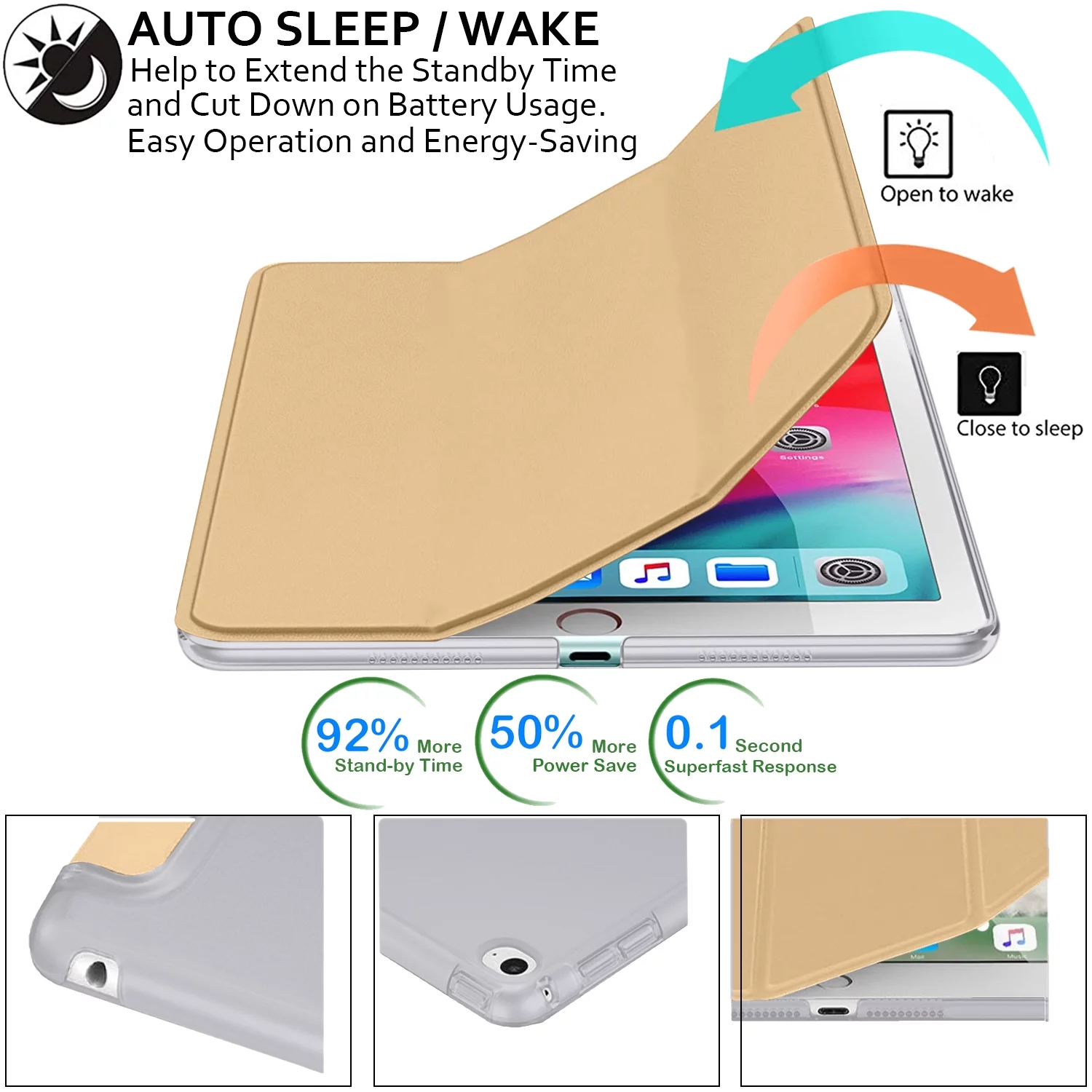 DuraSafe Cases iPad Air 2nd 1st Gen 9.7 Inch 6th 5th [ Air 2 1 ] MGLW2LL/A MGL12LL/A MH0W2LL/A MGKM2LL/A MH182LL/A MGKL2LL/A iPad Cover with Translucent Hard Back - Gold