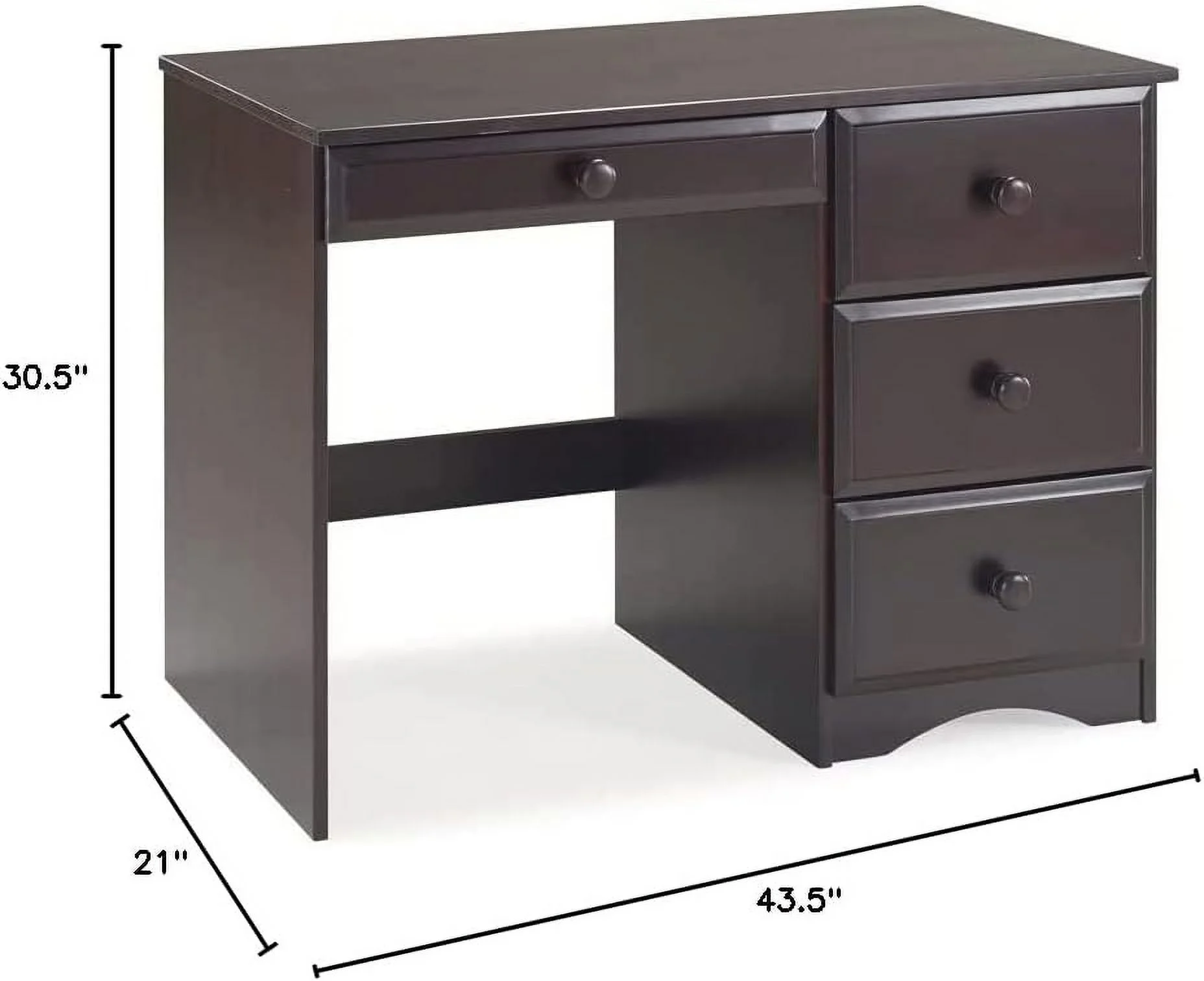 Writing Desk / 43.5 Inch W / Study Writing Table For Home Office / Solid Wood / Natural Variations Of Wood Grains / 4 Drawers, Cappuccino