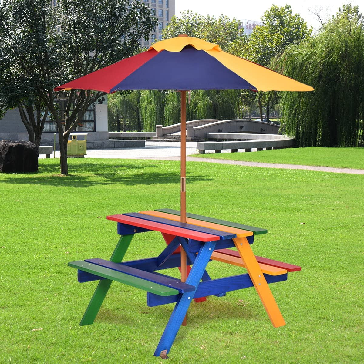 HAPPYGRILL Kids Picnic Table Set Children Table with Umbrella