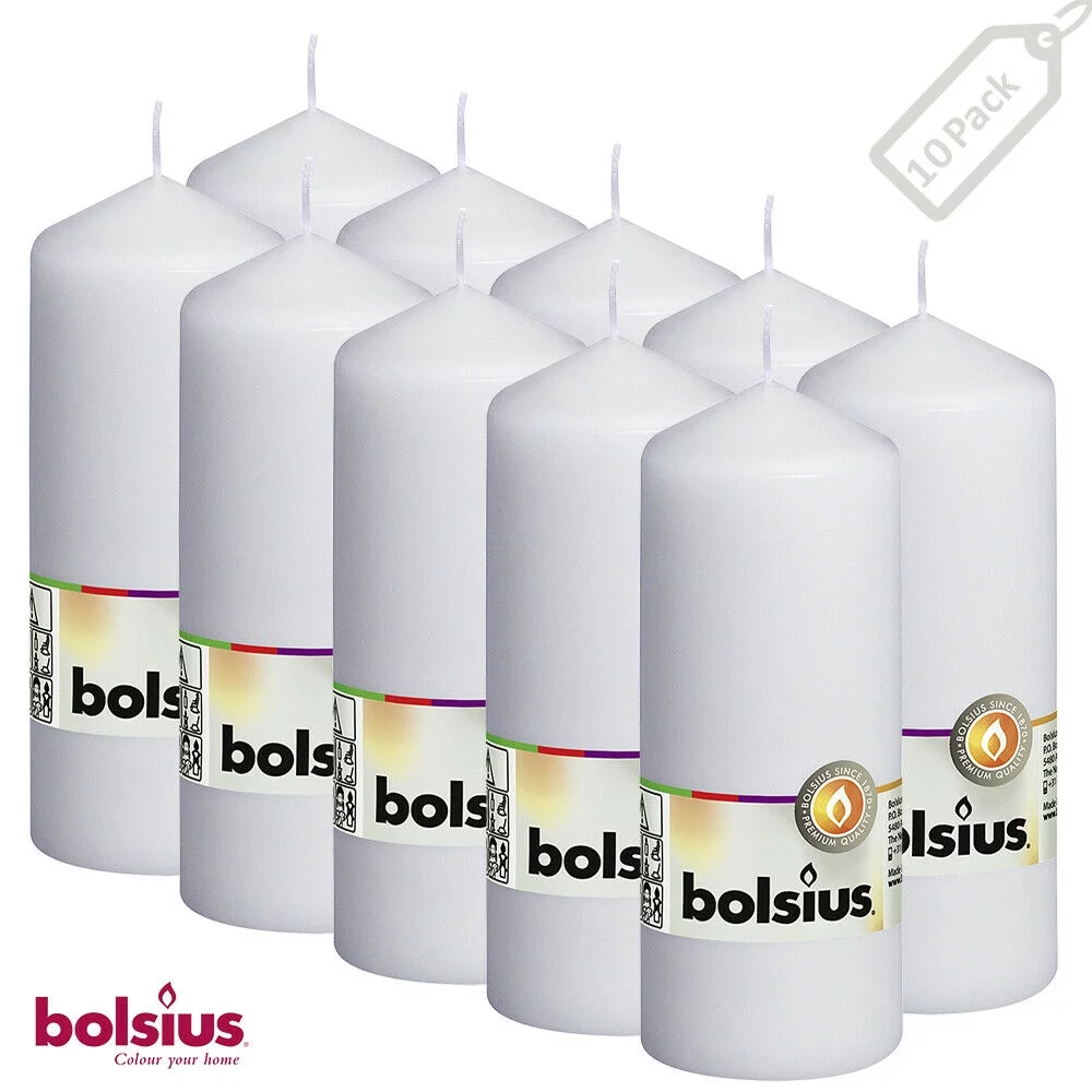 Bolsius 10 White Pillar Candles 2.25