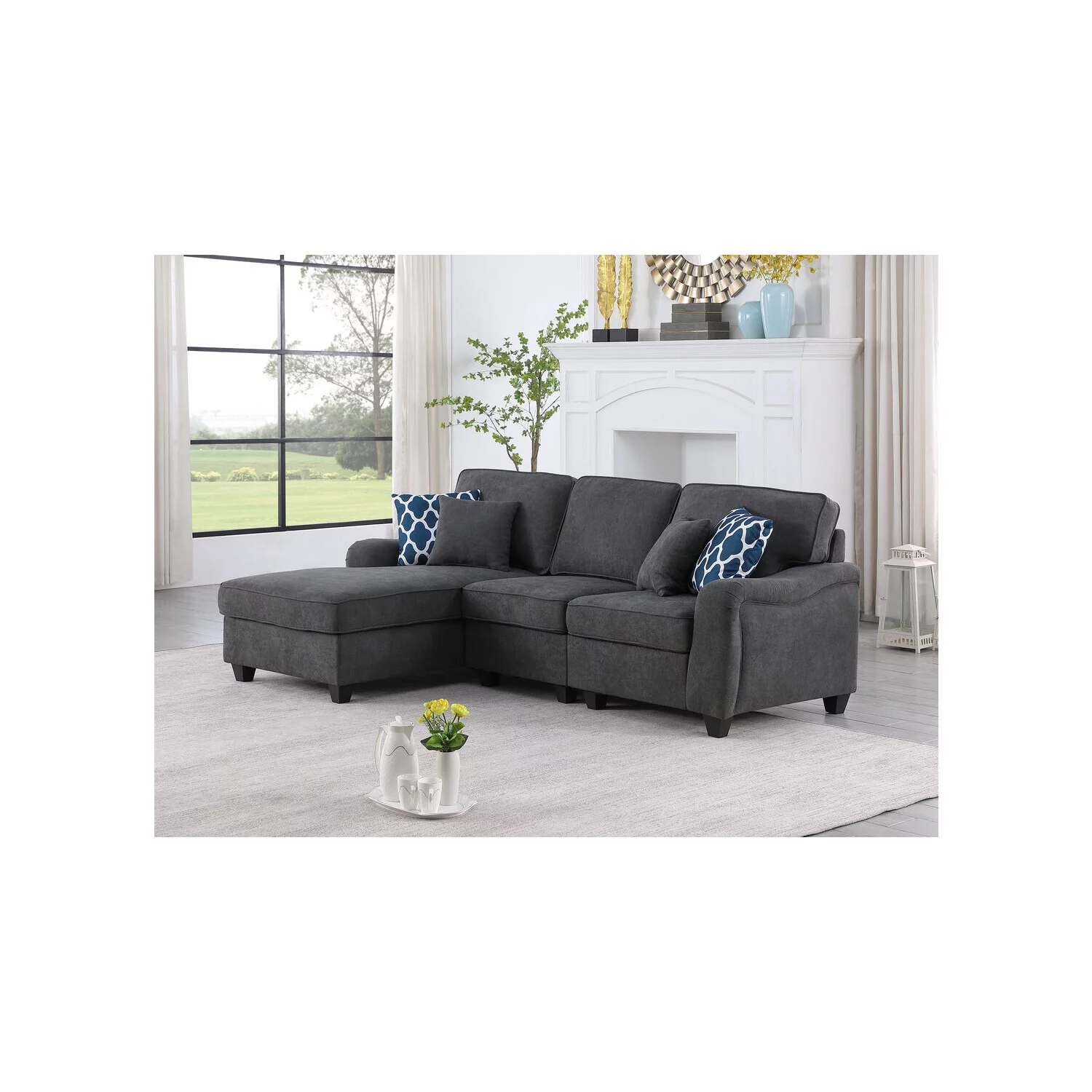 Homestock Renaissance Romance Dark Gray Woven 3Pc Sectional Sofa Chaise