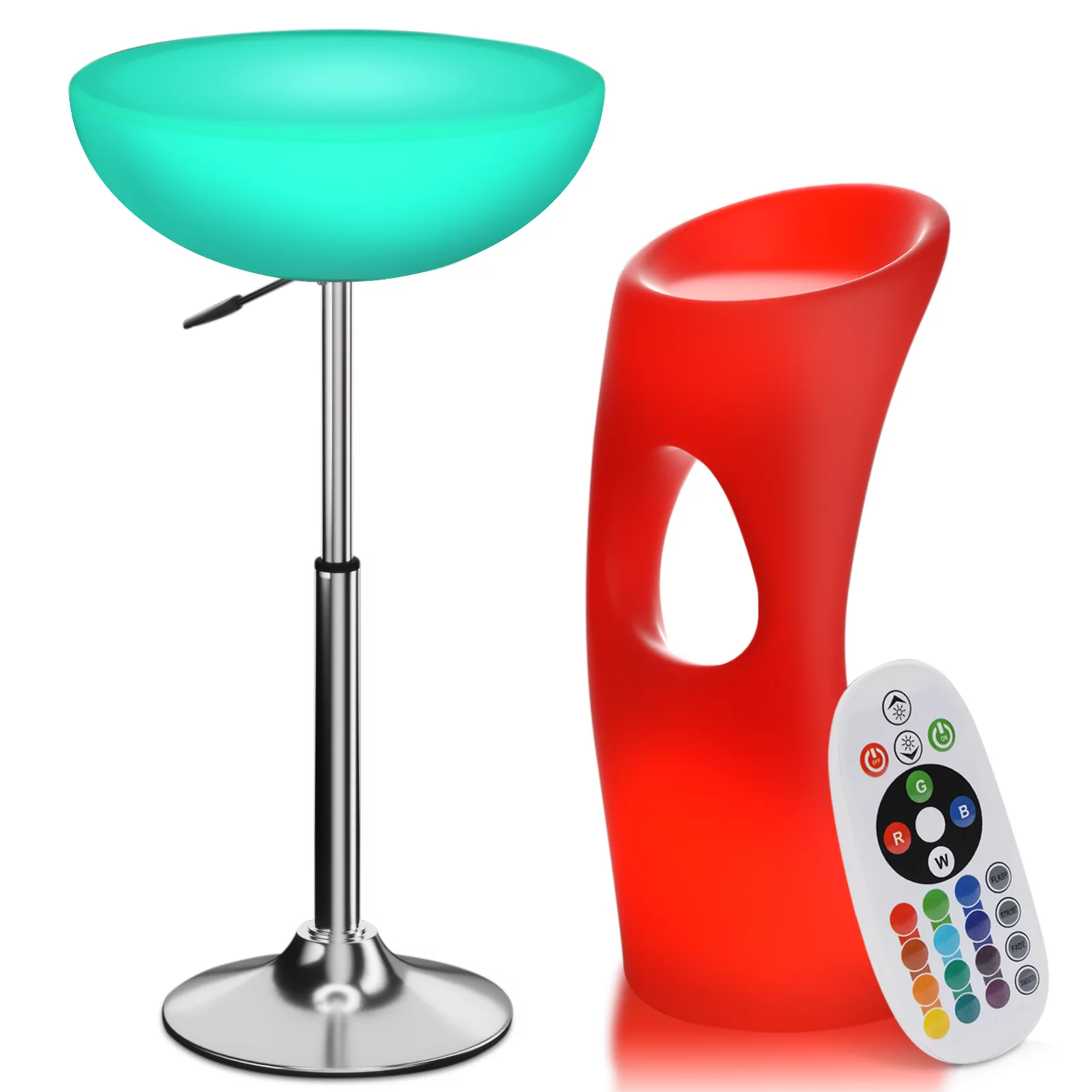 Magshion LED Light Up Bar Table + Stool, 16 Color Changing Rechargeable Adjustable Height Table and Barstool with Remote Control for Club Party Cocktail