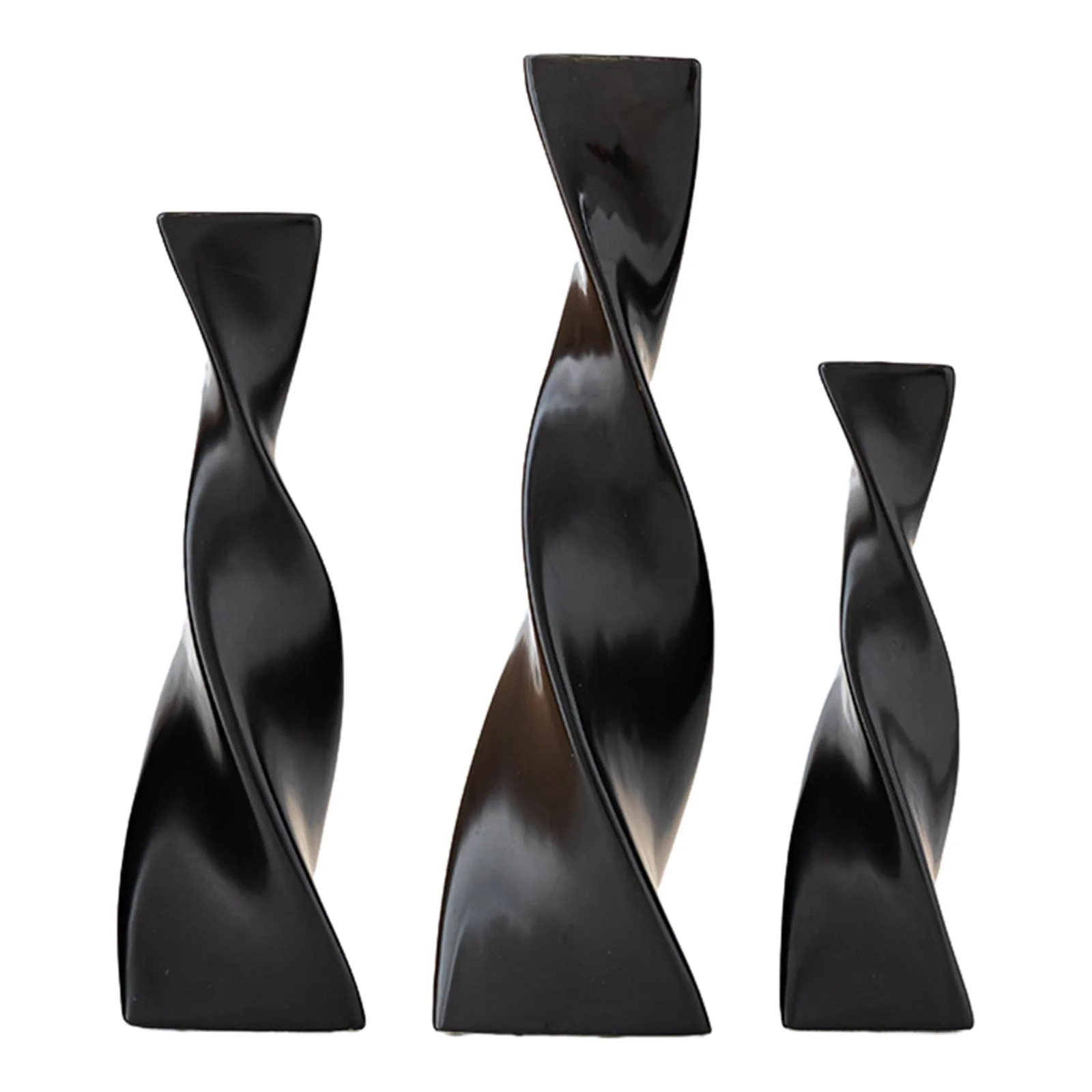 deevoka 3Pcs Ceramic Twist Flower Vase Slender Geometric Planter Bookshelf Plant