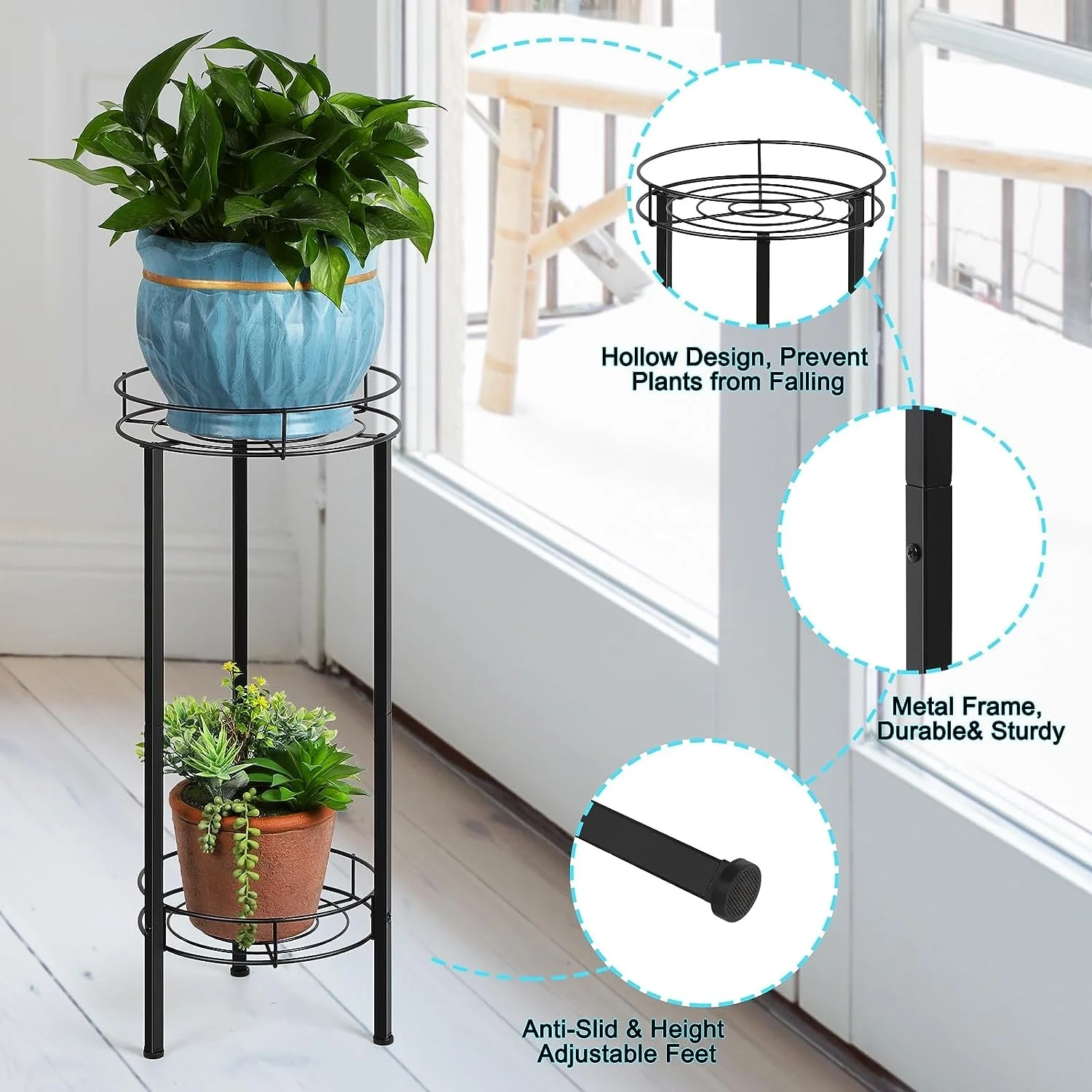 2 Pack Metal Plant Stand Silver