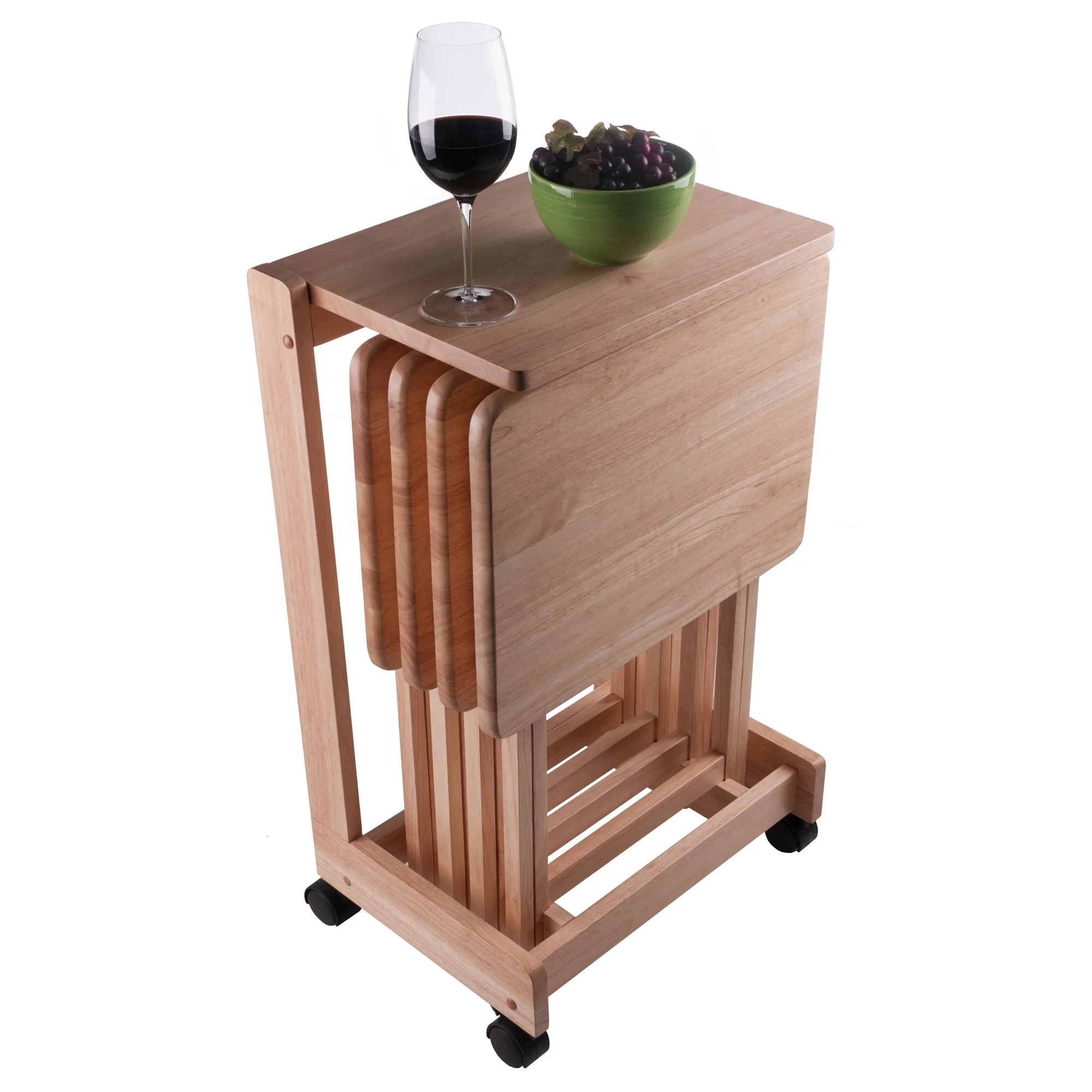 Winsome Wood Brienda 5-Piece Snack Table Set, Serving Cart, Natural Finish