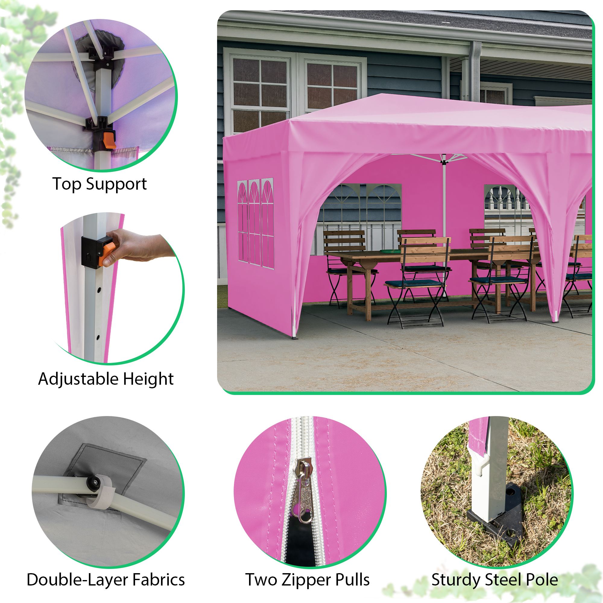 Al Fresco 10 x 20ft Canopy Tent with 6 Removable Sidewalls and Carry Bag, Ez Pop Up Outdoor Party Wedding Gazebo Heavy Duty Tent for Backyard Patio BBQ, Pink