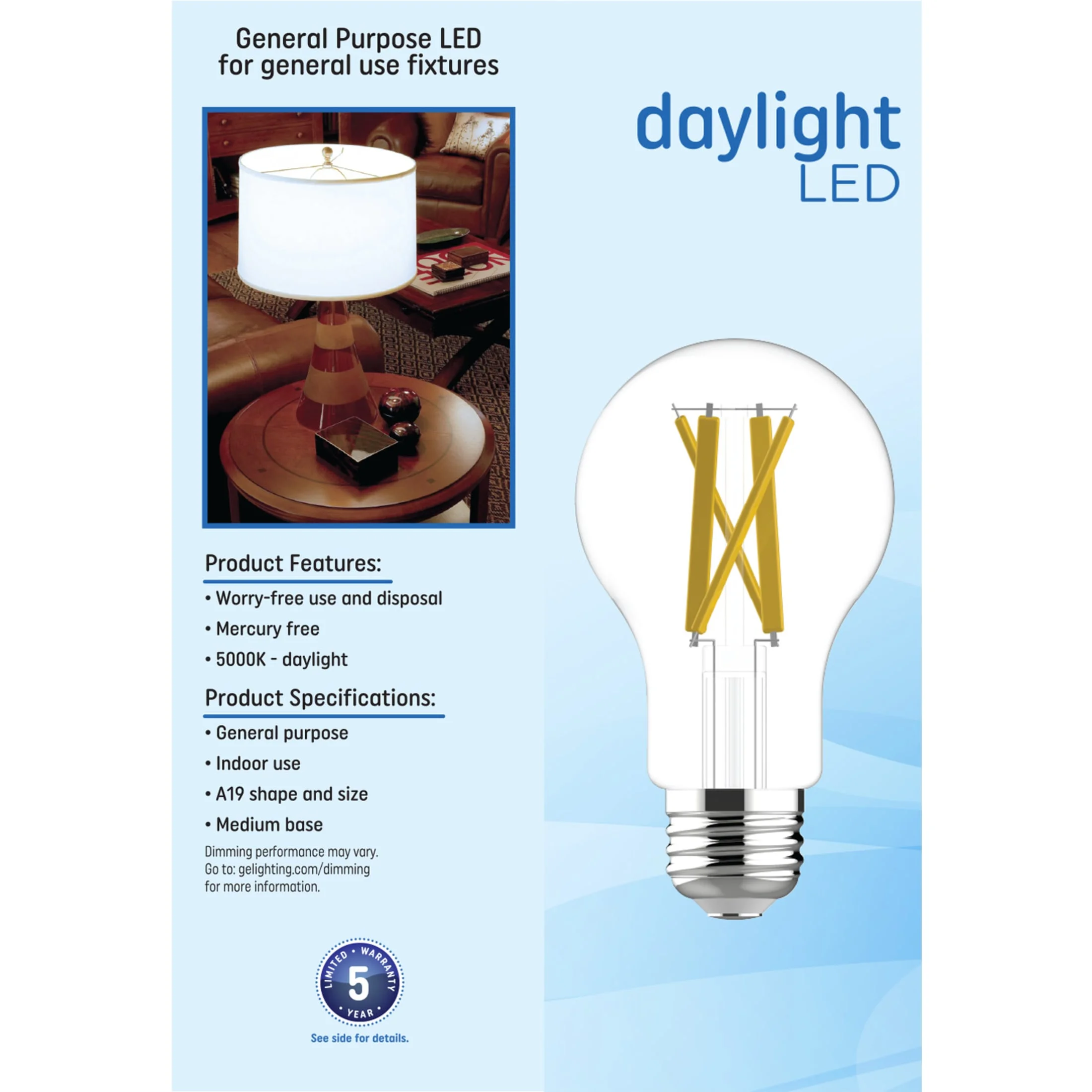 GE A19 LED Light Bulbs, 100 Watt, Daylight, 13yr, 4pk CEC