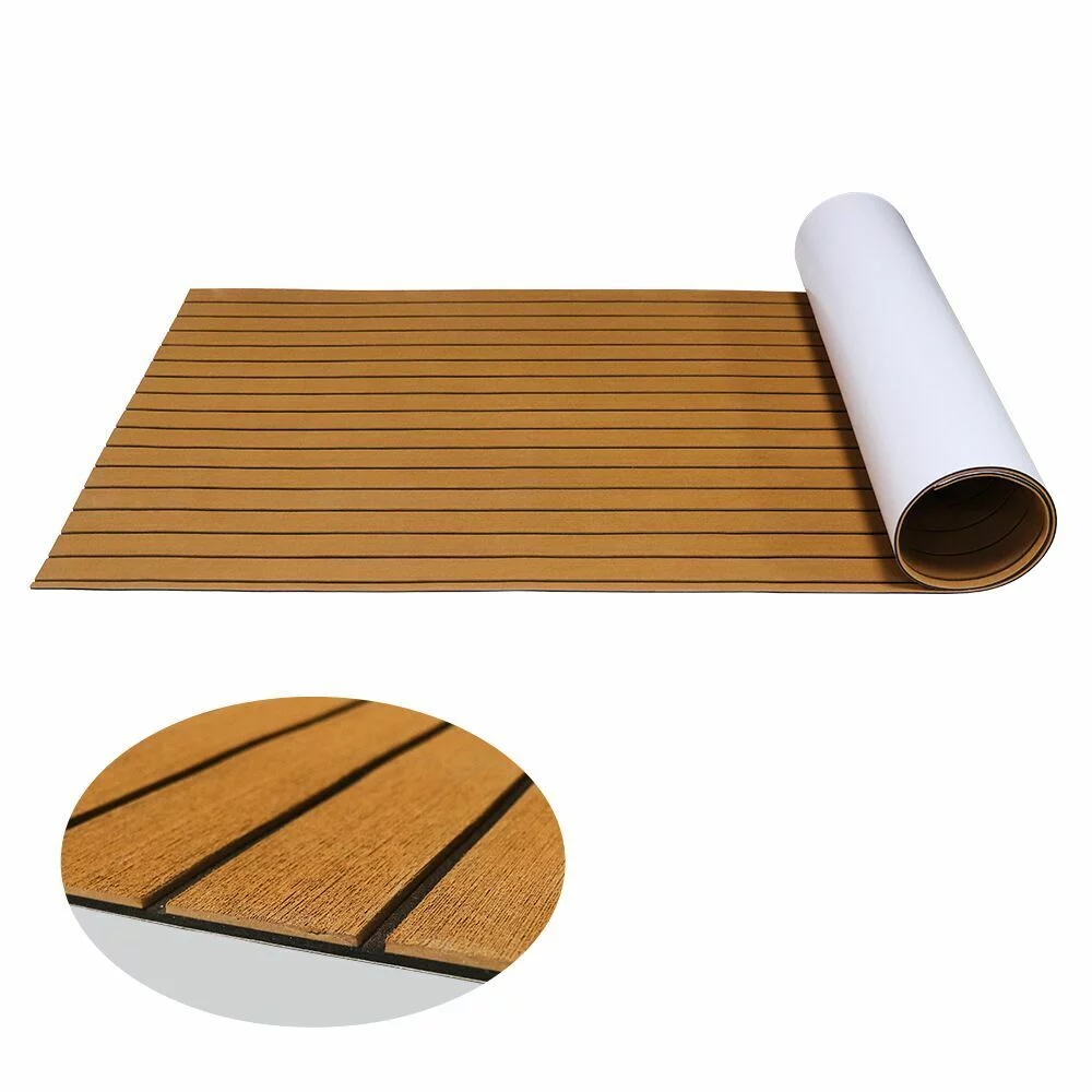 106''X35'' Eva Foam Teak Sheet, Marine Flooring Mat Yacht Decking Pad Wood Faux Teak EVA Foam Brown